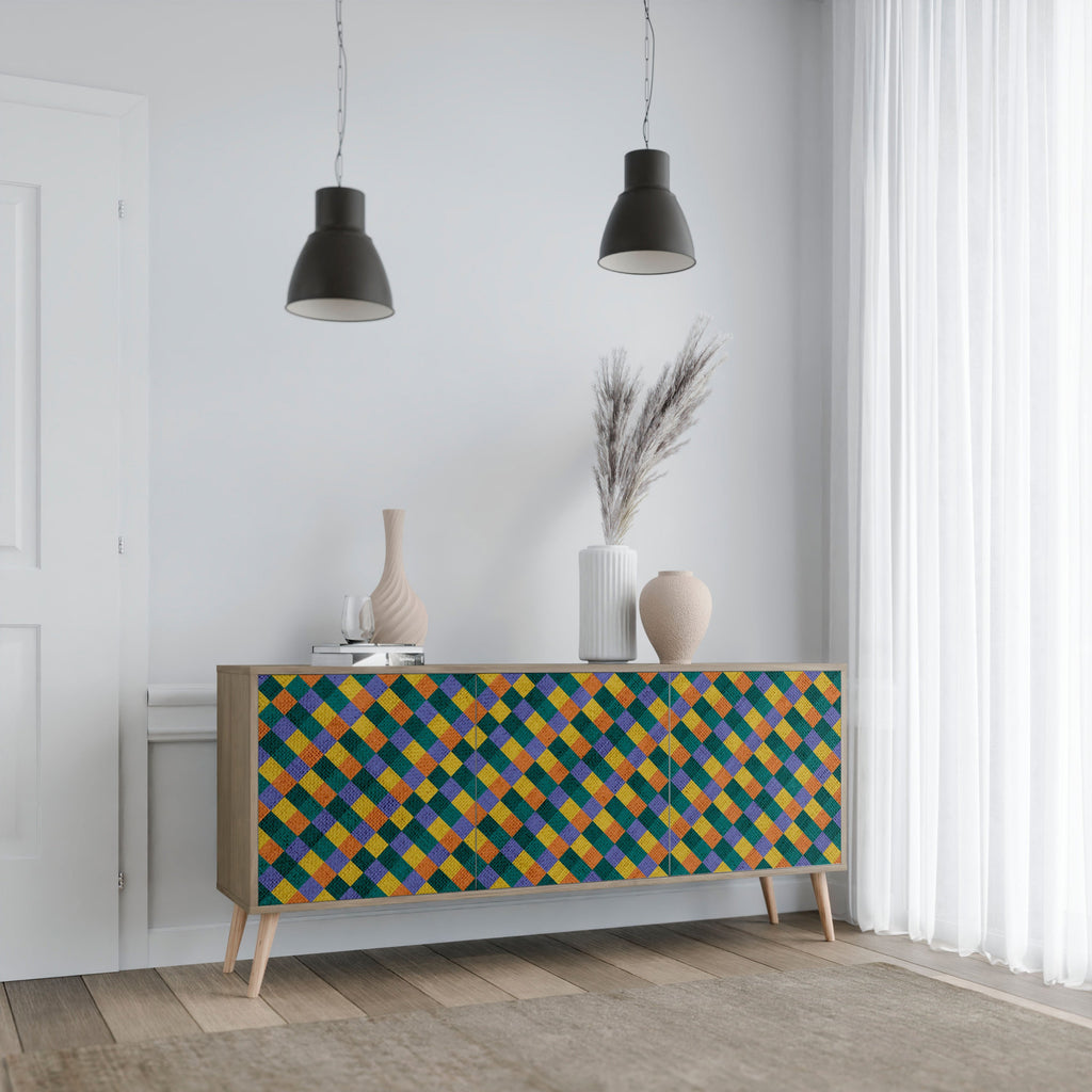PAINTED SQUARES MIX 3-Door Sideboard in Oak Effect