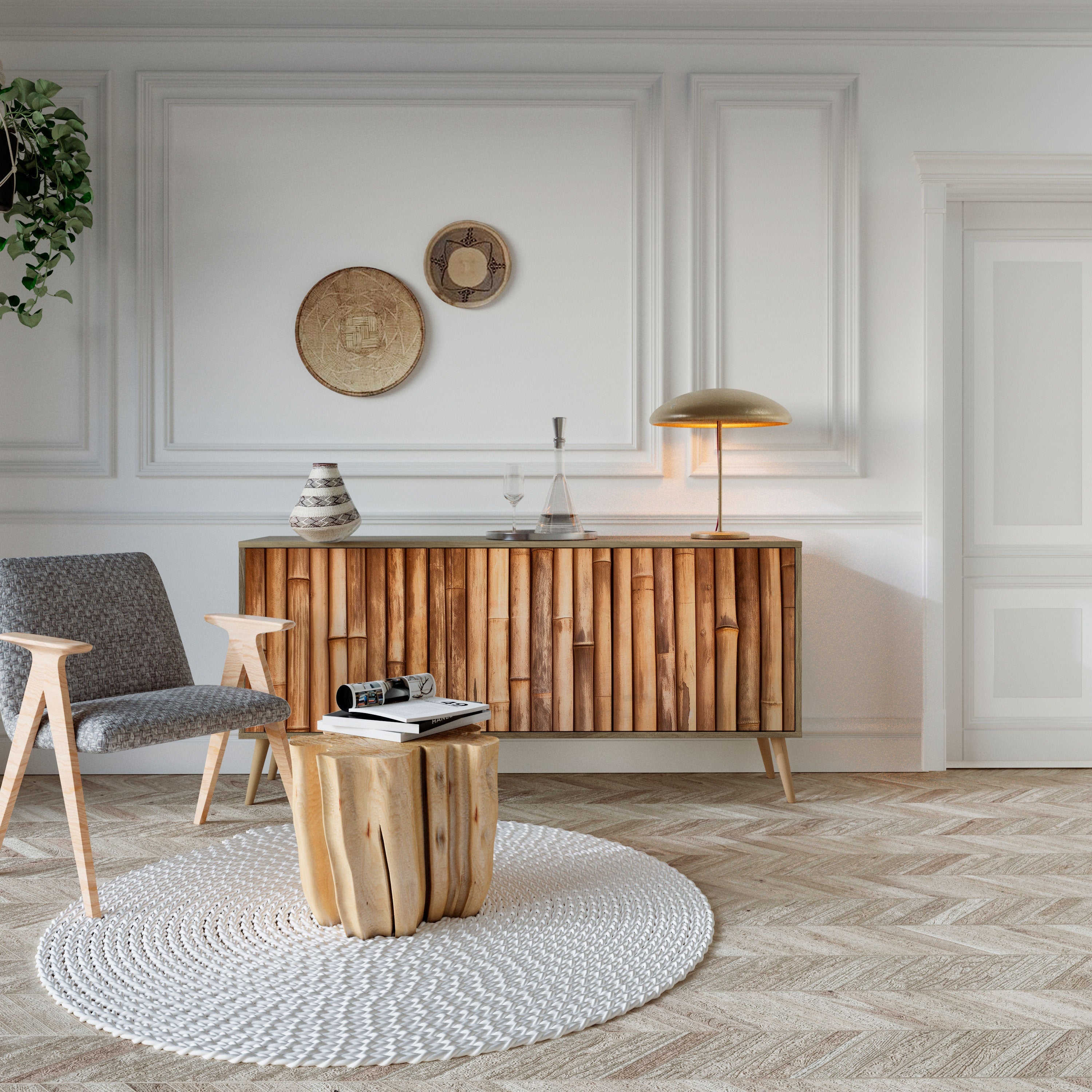 NATURAL WOOD Aparador de 3 Portas em Efeito Carvalho