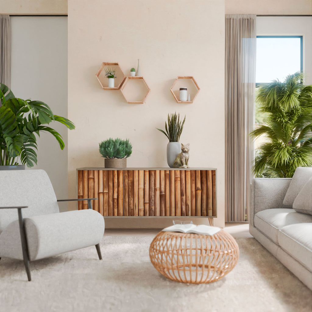 NATURAL WOOD Aparador de 3 Portas em Efeito Carvalho