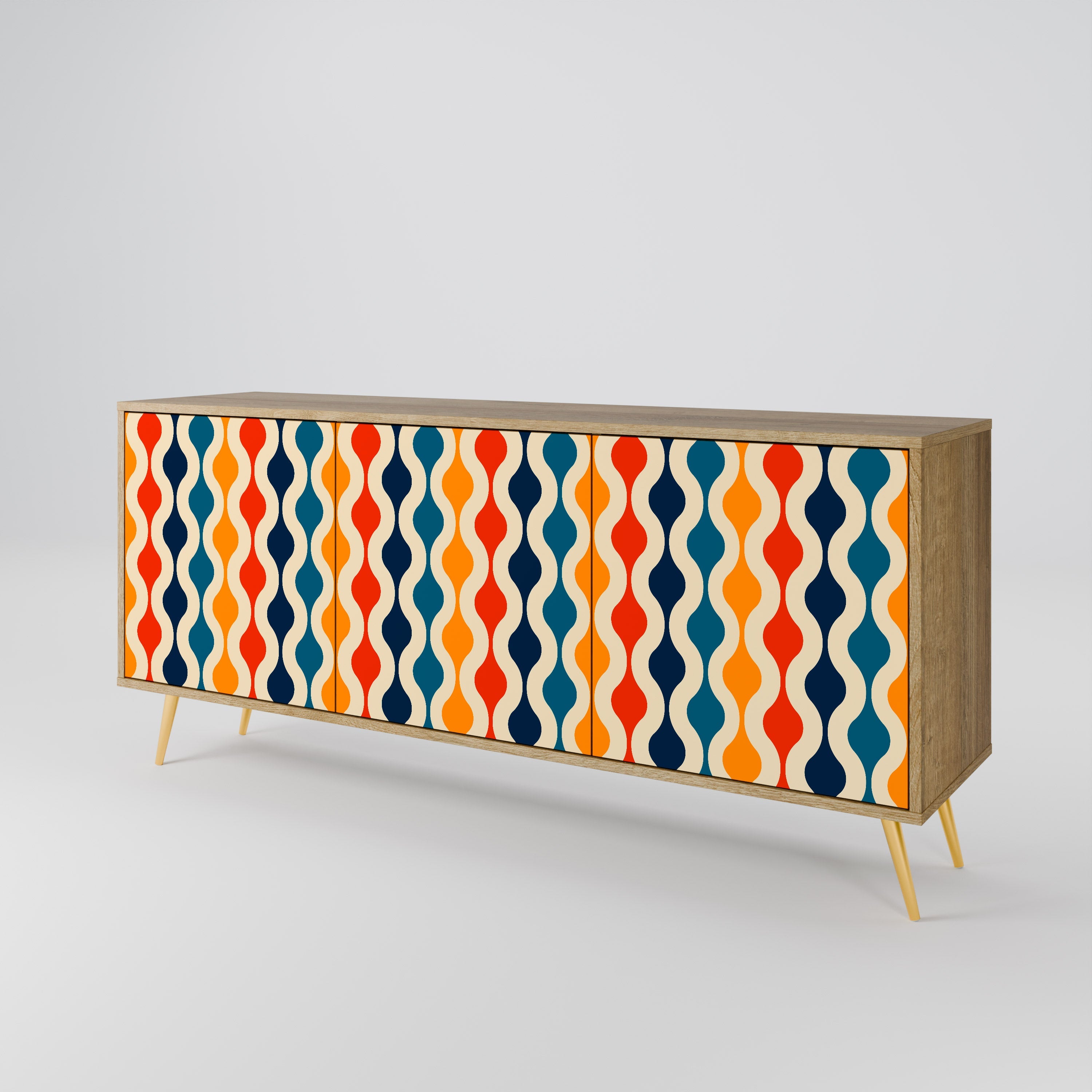 COLORFUL NOSTALGIA 3-Door Sideboard in Oak Effect