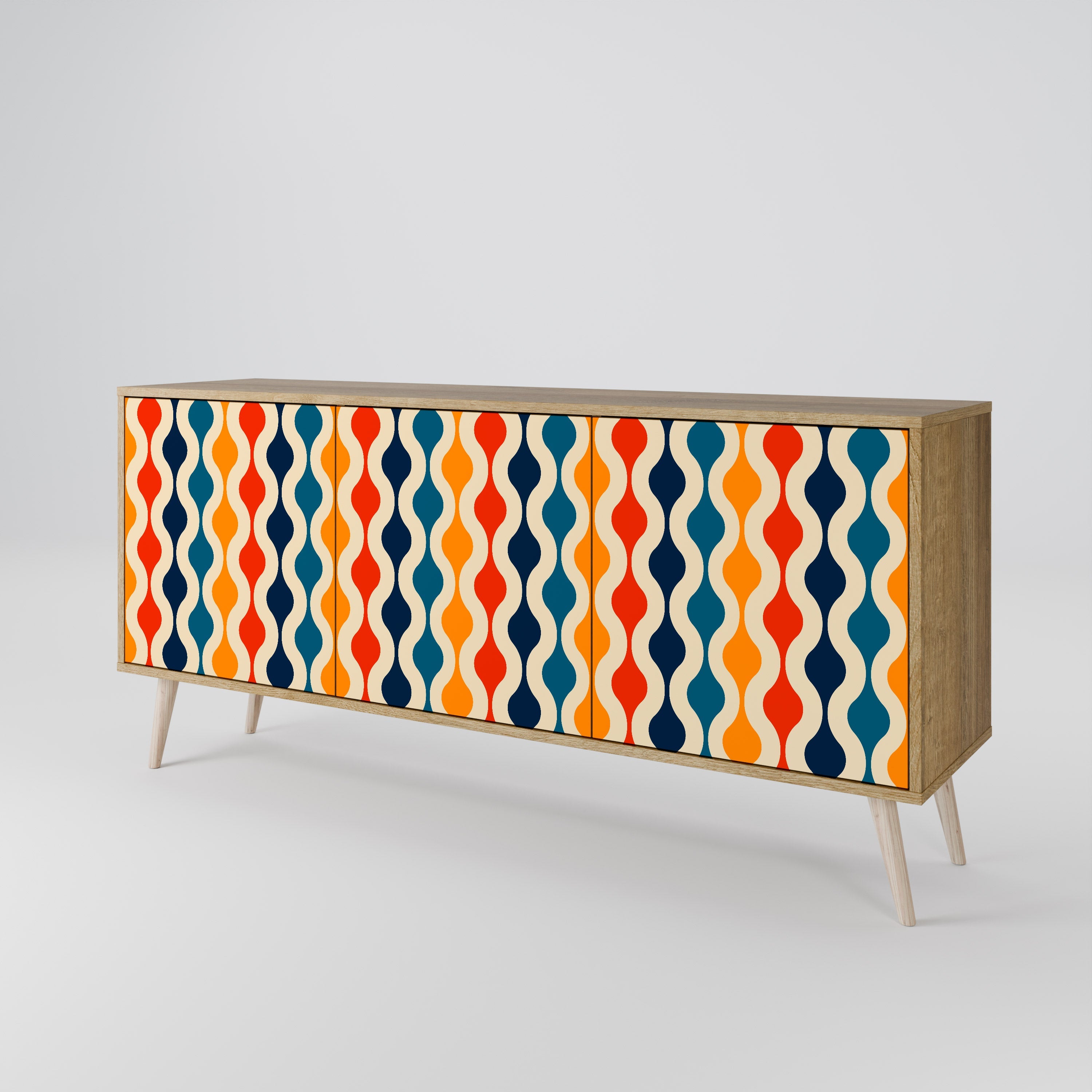 COLORFUL NOSTALGIA 3-Door Sideboard in Oak Effect