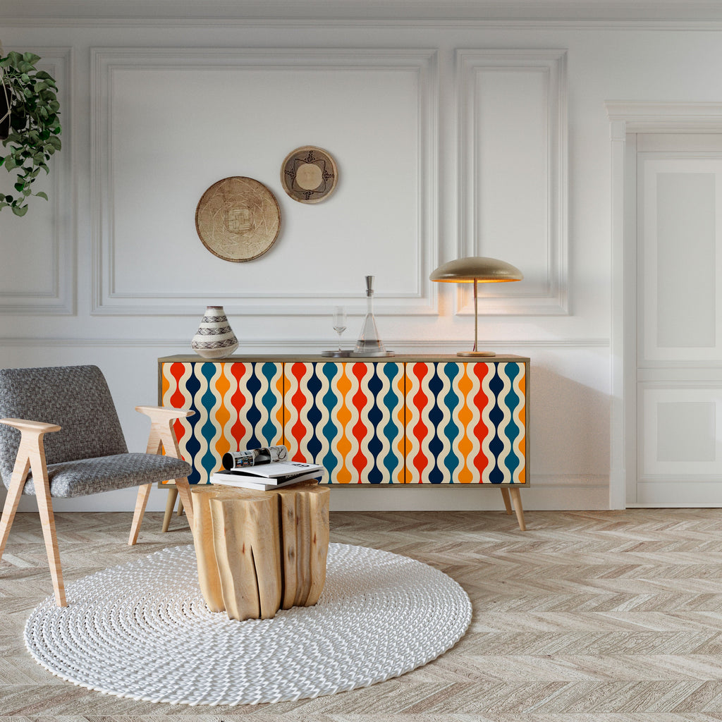 COLORFUL NOSTALGIA 3-Door Sideboard in Oak Effect