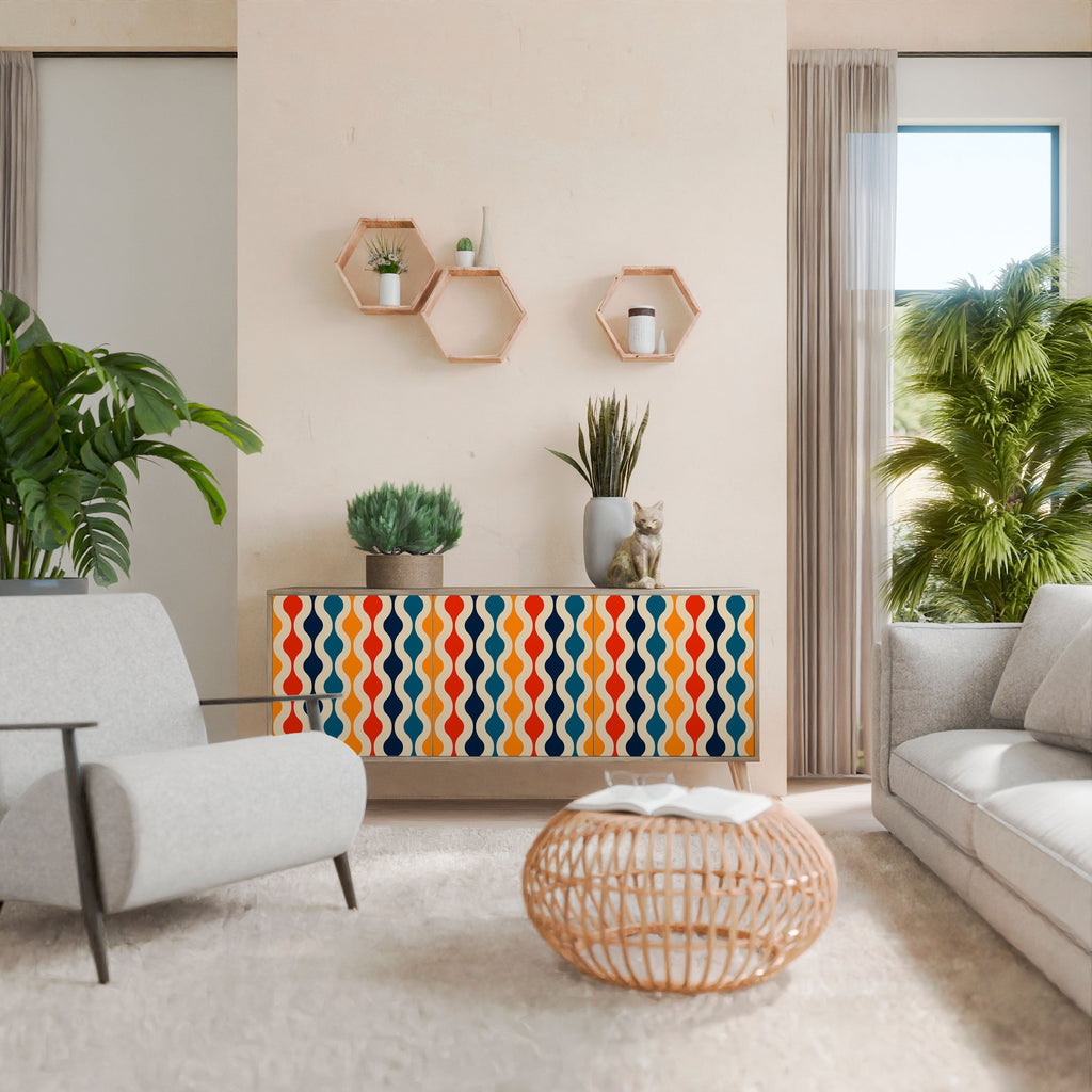 COLORFUL NOSTALGIA 3-Door Sideboard in Oak Effect