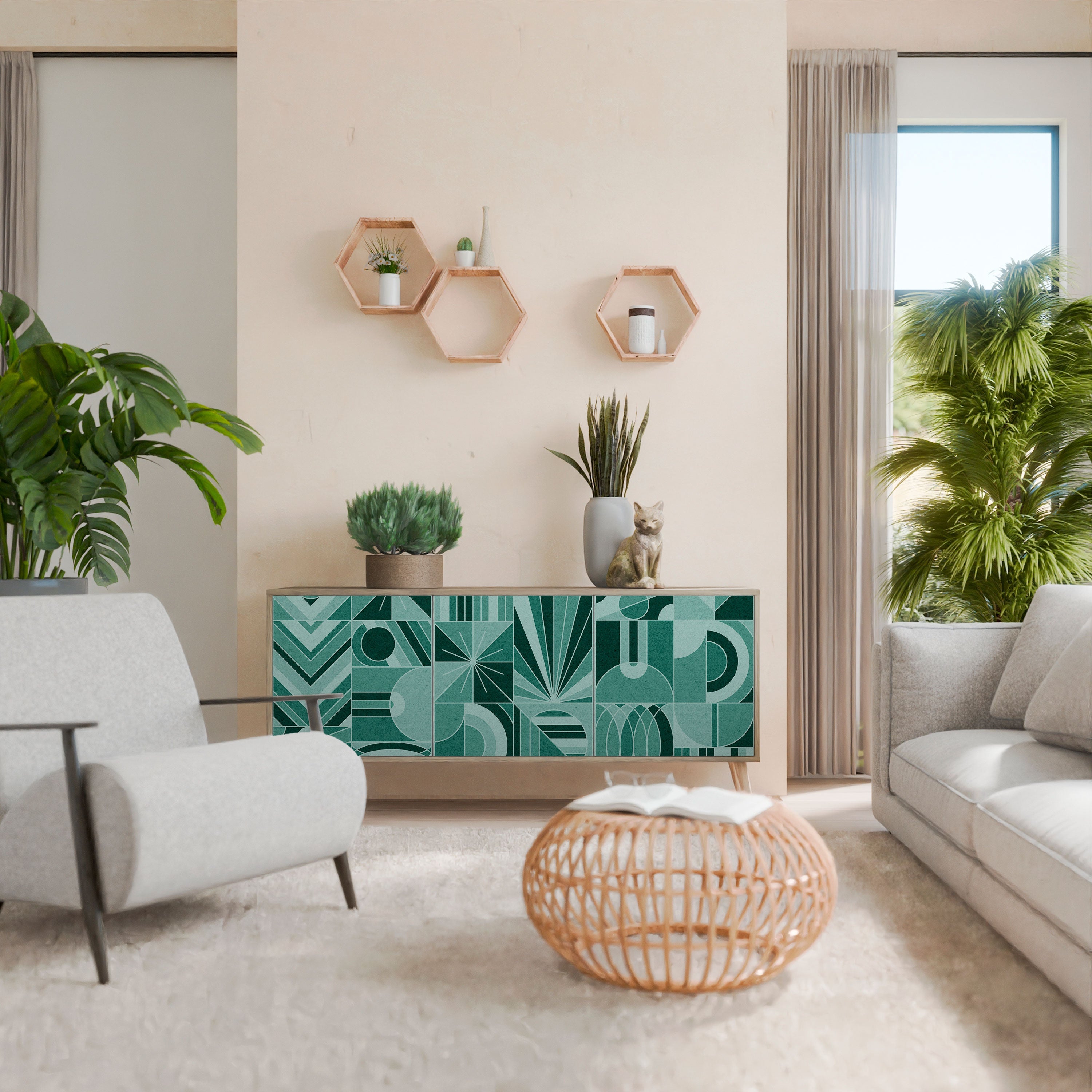 HARMONIC GRID Aparador de 3 Portas em Efeito Carvalho