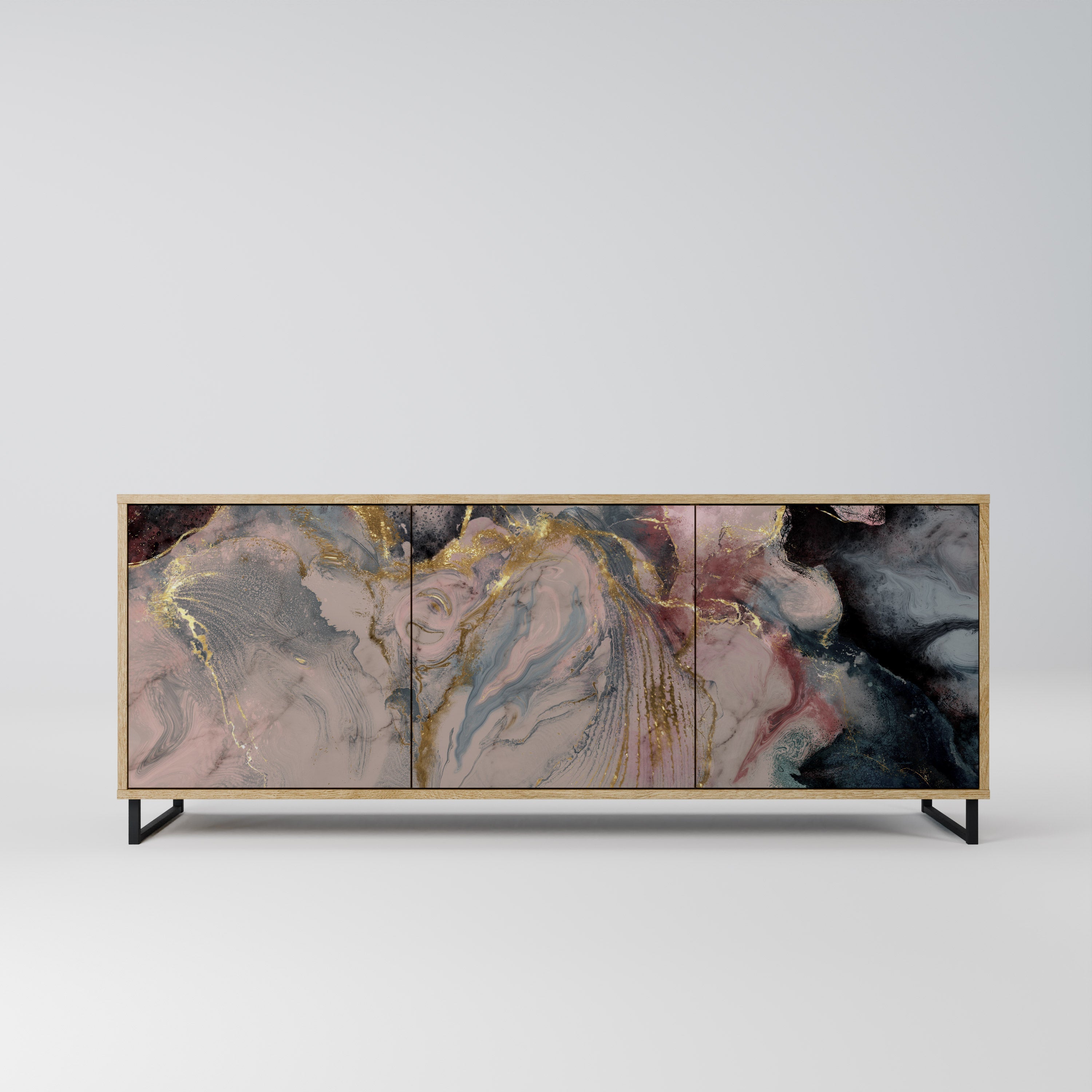 GILDED SWIRLS Aparador de 3 Portas em Efeito Carvalho