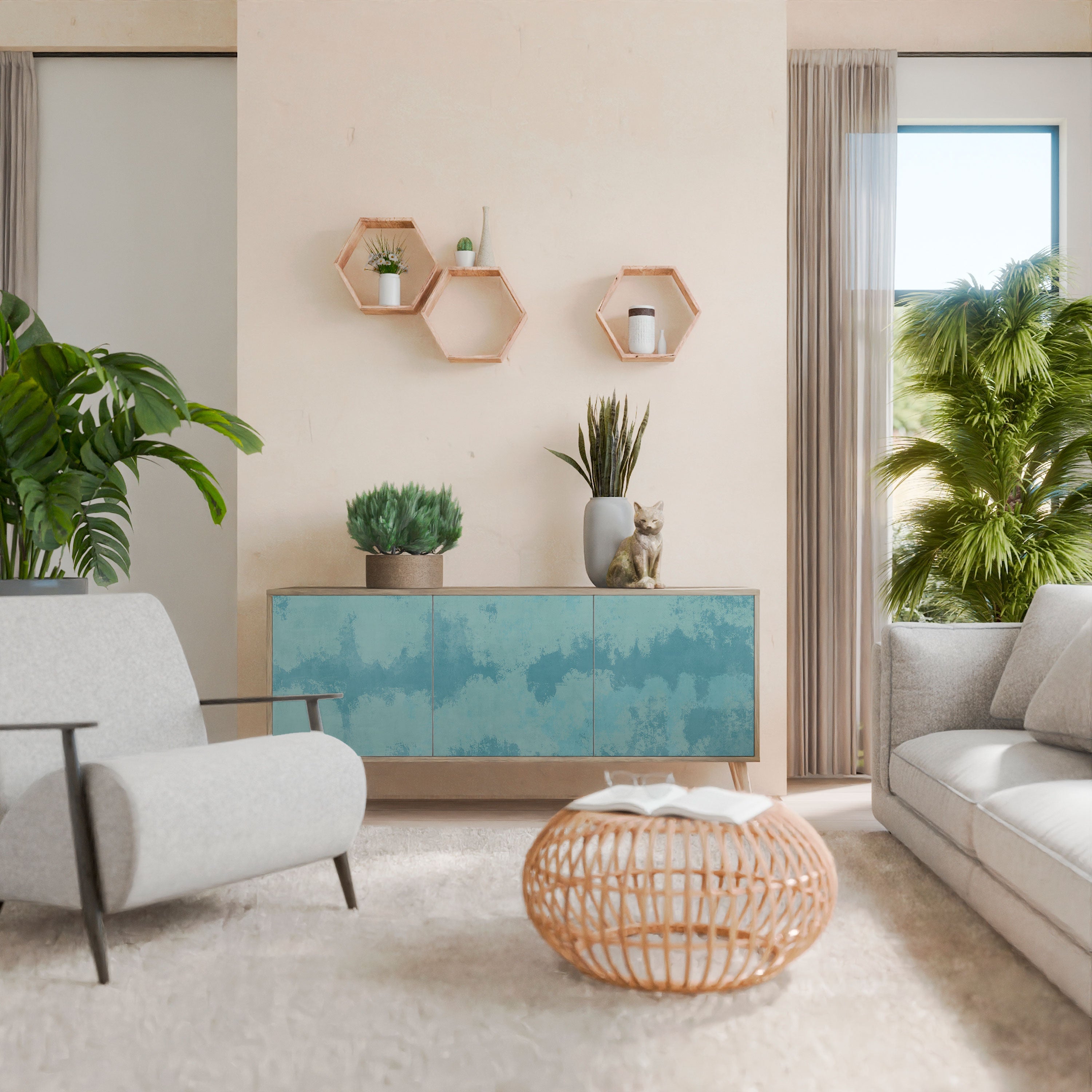 SKY WASH Aparador de 3 Portas em Efeito Carvalho