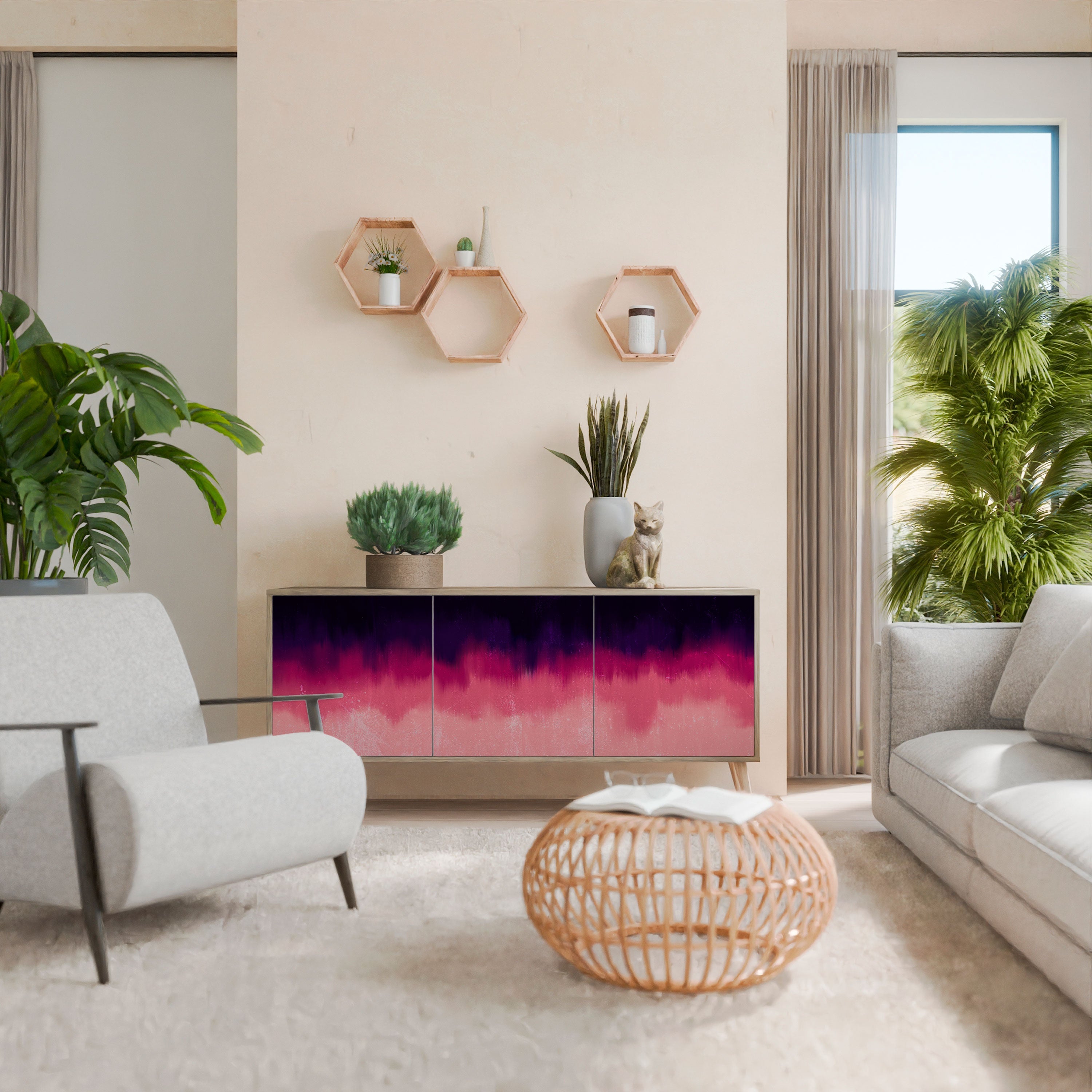 AURORA BOREALIS 3-Door Sideboard in Oak Effect