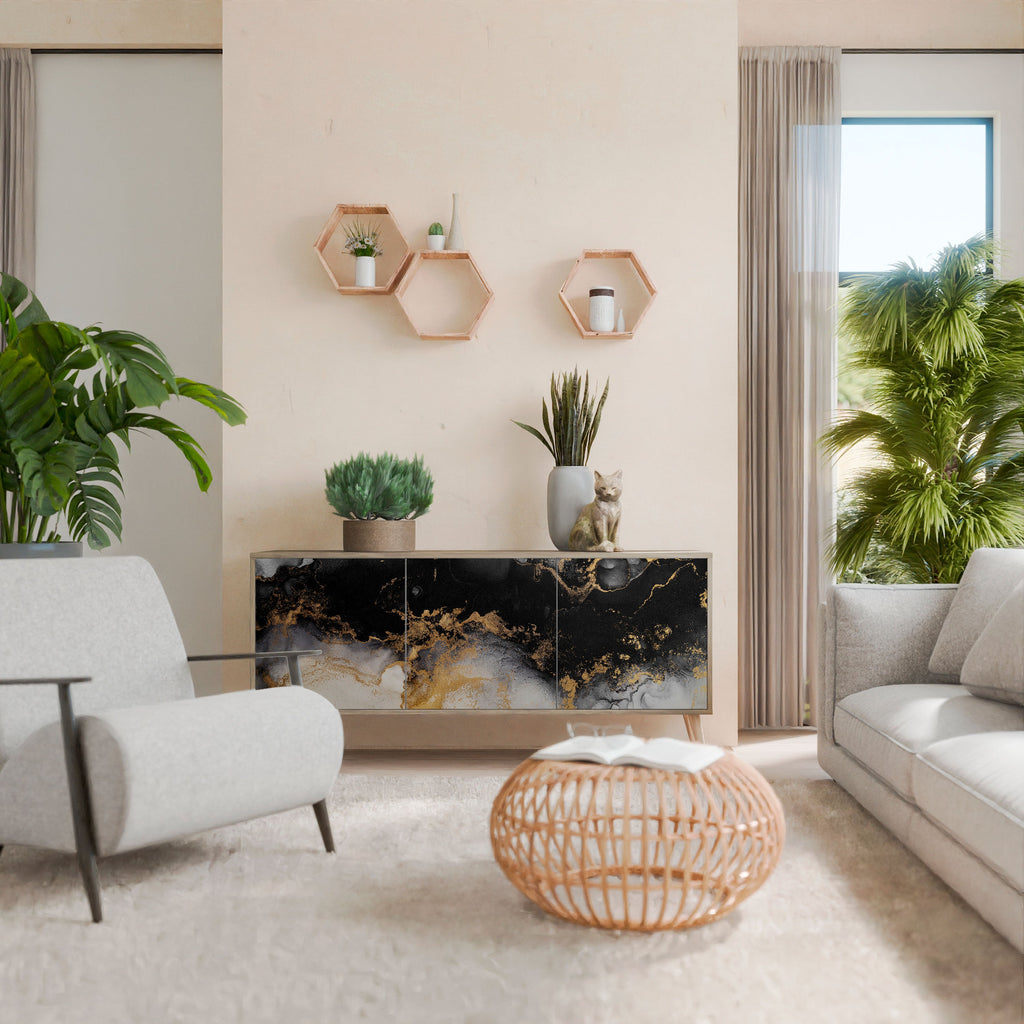 MARBLE OF TOMMORROW Aparador de 3 Portas em Efeito Carvalho