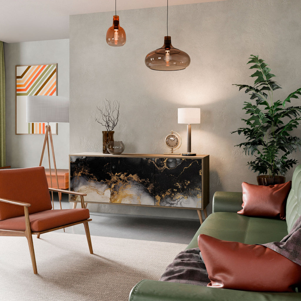 MARBLE OF TOMMORROW Aparador de 3 Portas em Efeito Carvalho