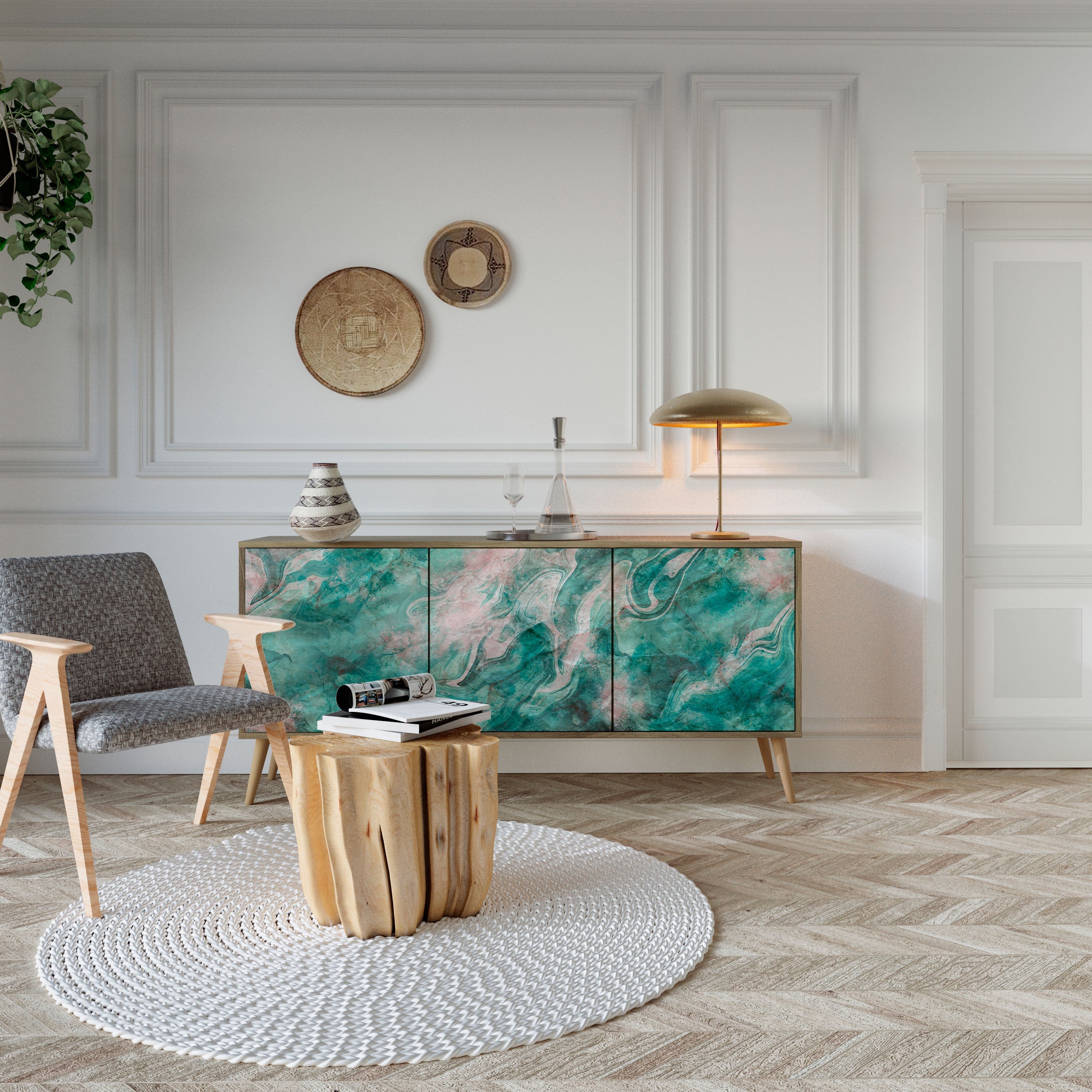 ABSTRACT ALCHEMY Aparador de 3 Portas em Efeito Carvalho