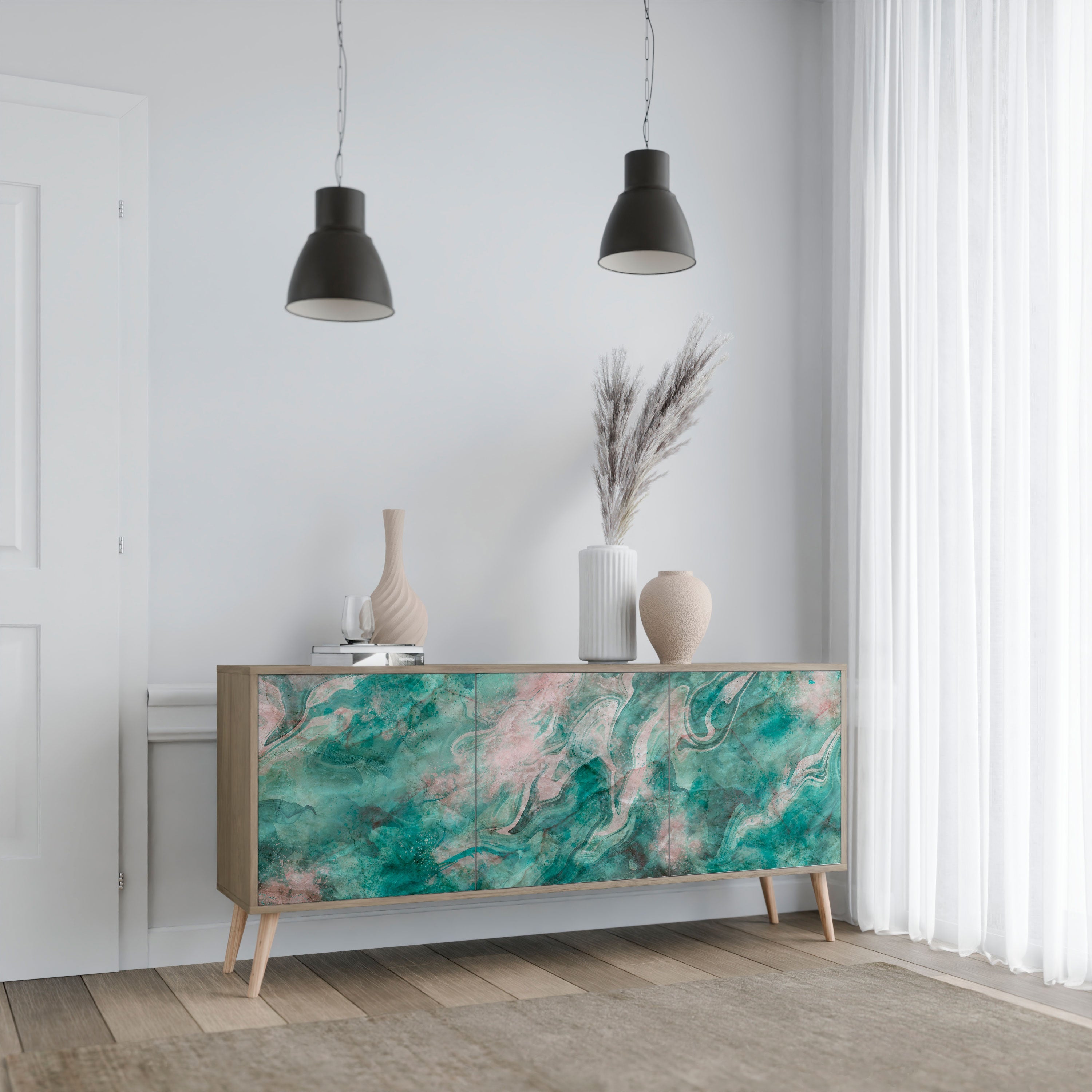 ABSTRACT ALCHEMY Aparador de 3 Portas em Efeito Carvalho