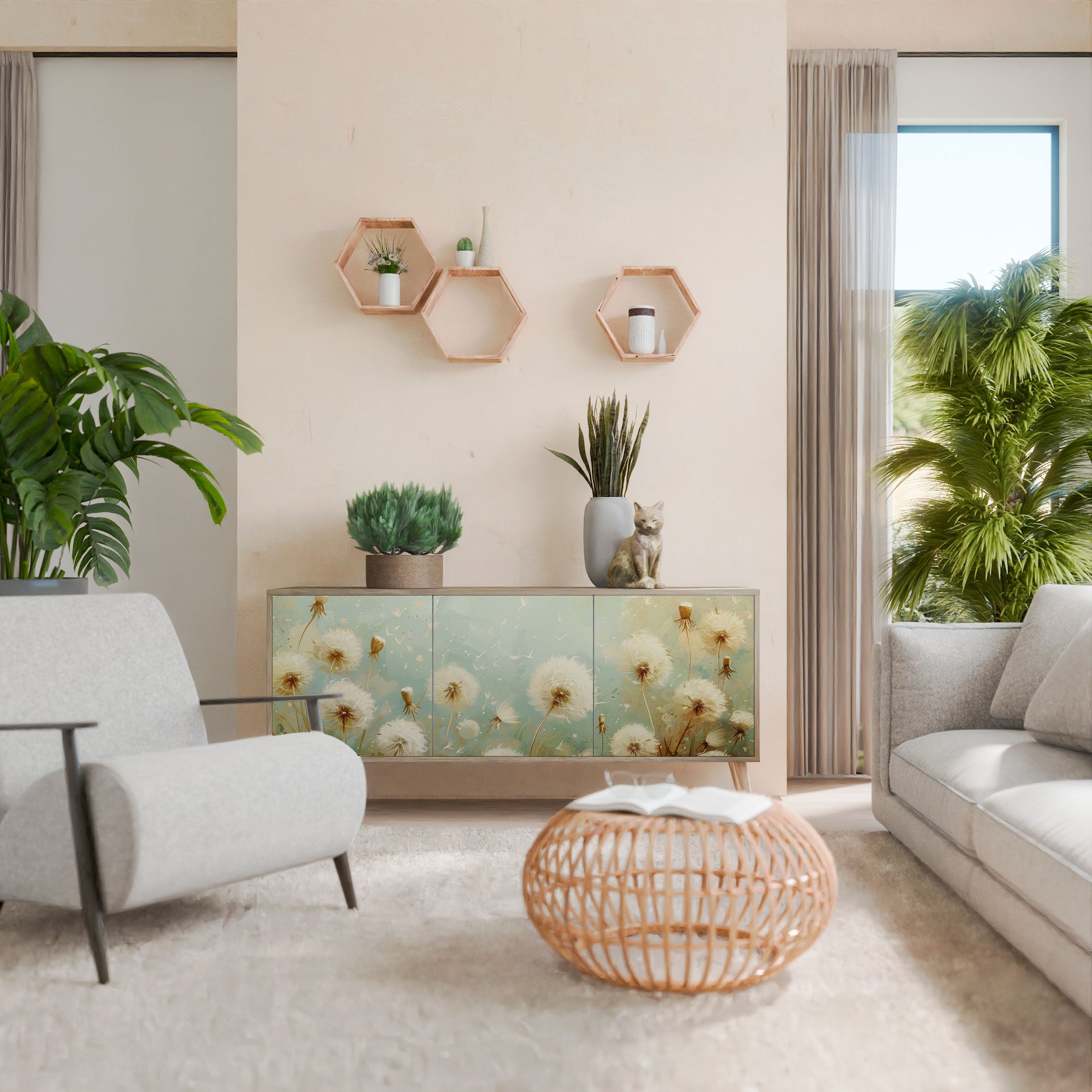 DREAMY MEADOW Aparador de 3 Portas em Efeito Carvalho