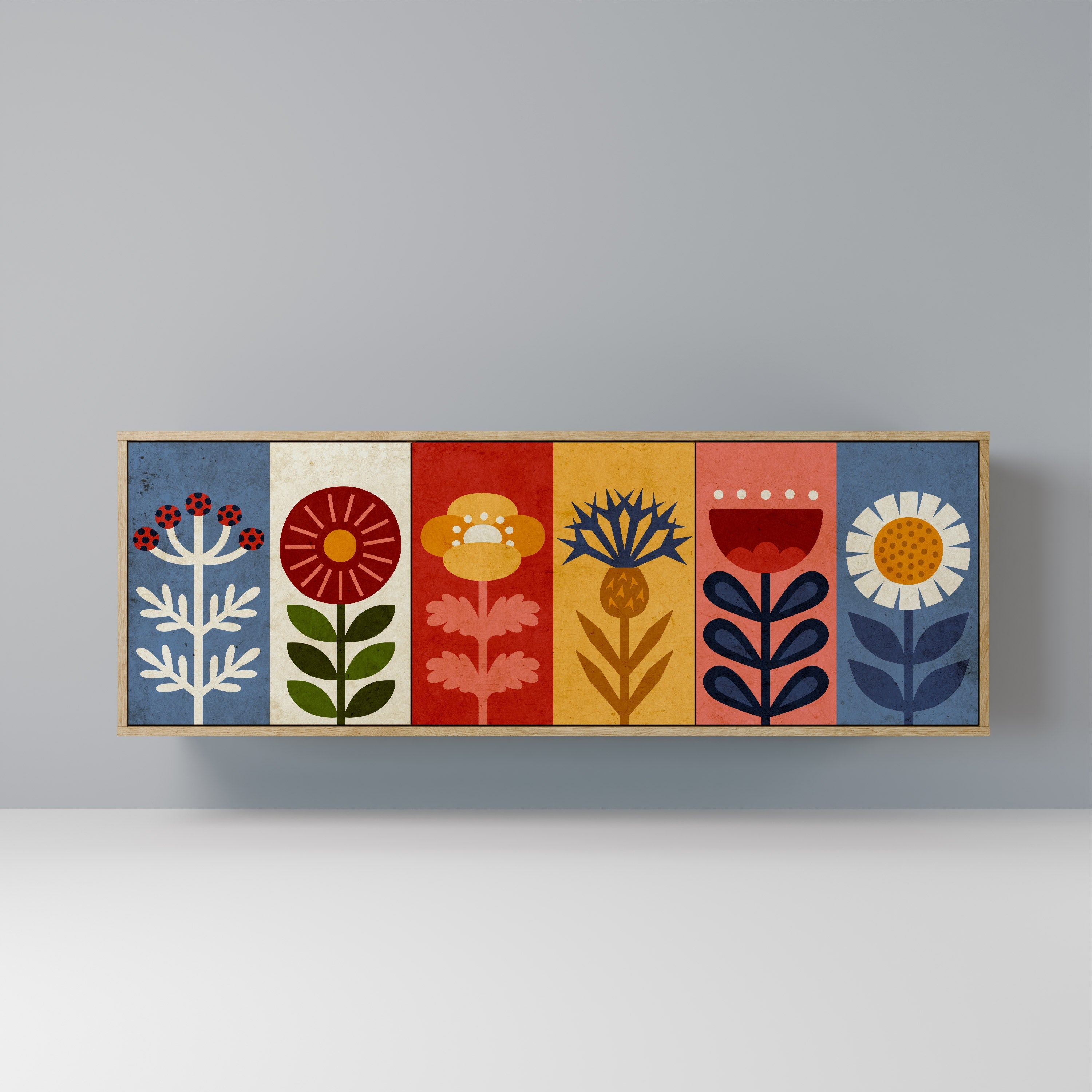 SCANDIC FLOWERET Aparador de 3 Portas em Efeito Carvalho