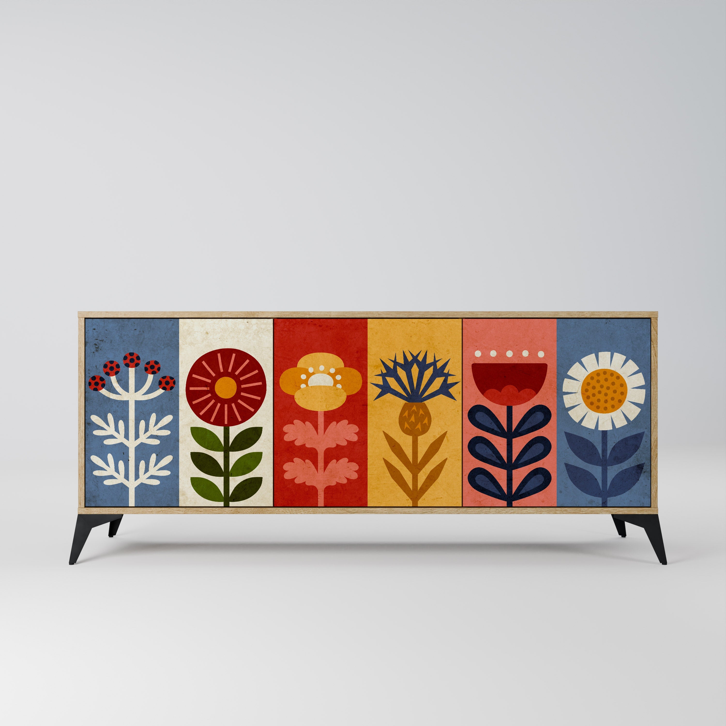 SCANDIC FLOWERET Aparador de 3 Portas em Efeito Carvalho