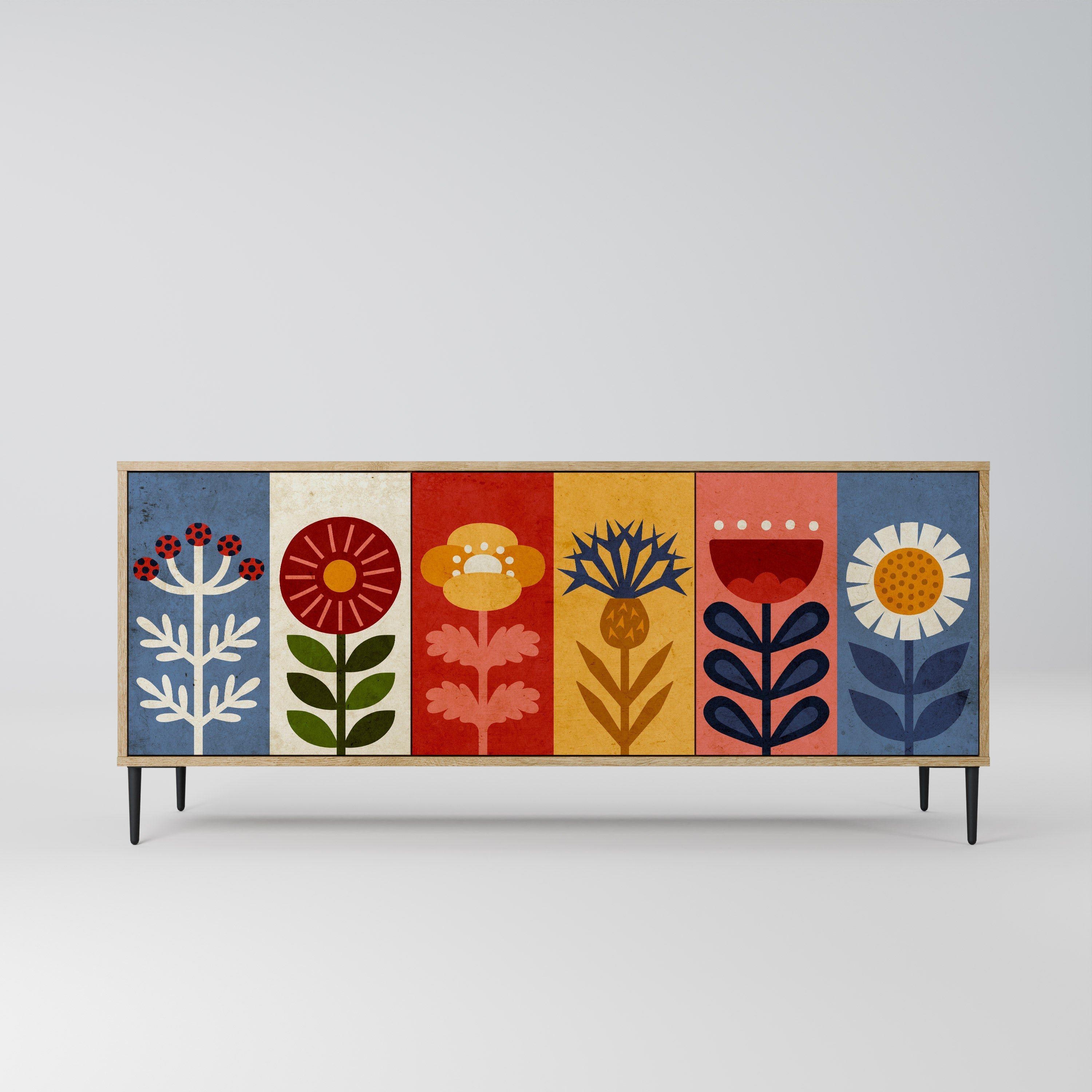 SCANDIC FLOWERET Aparador de 3 Portas em Efeito Carvalho