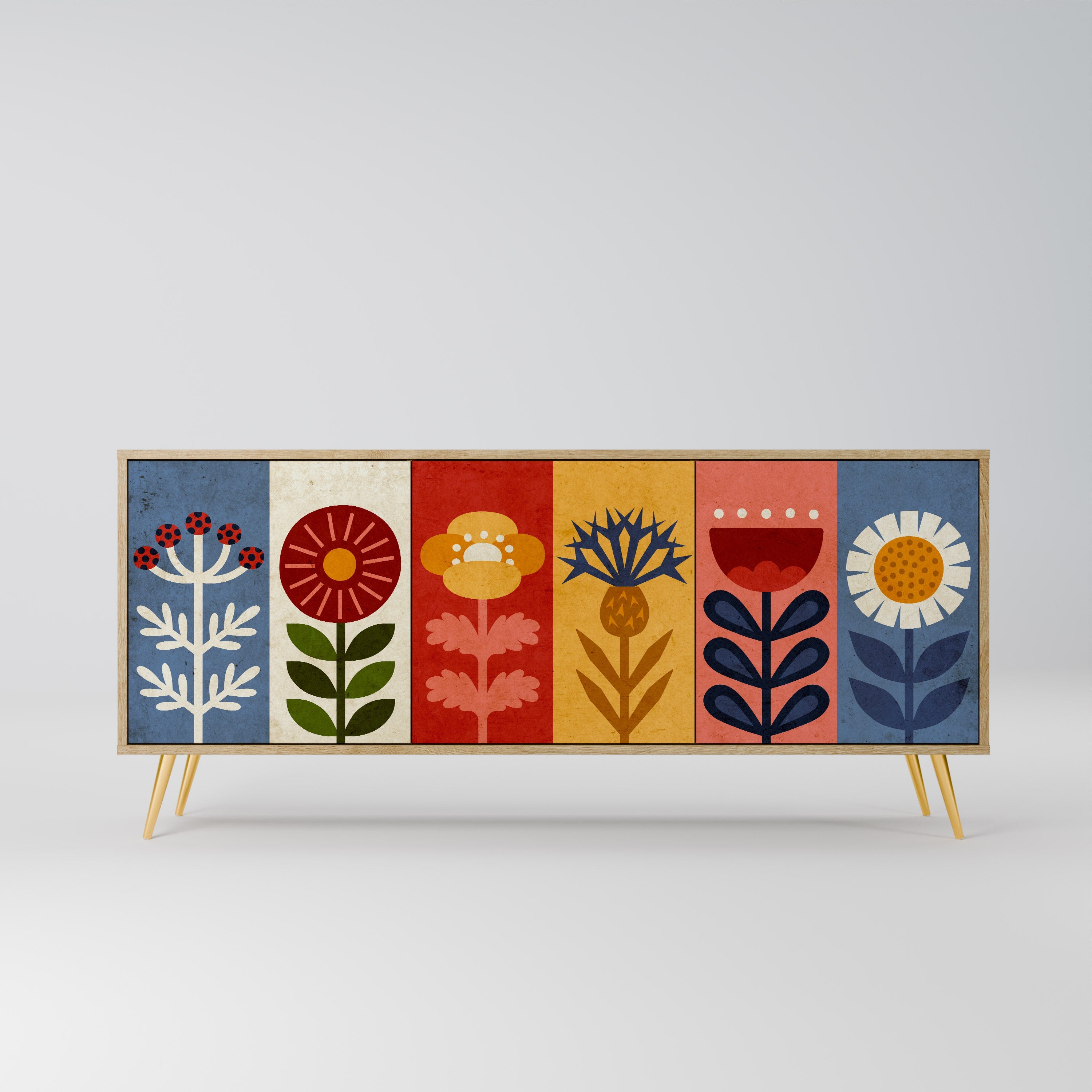 SCANDIC FLOWERET Aparador de 3 Portas em Efeito Carvalho