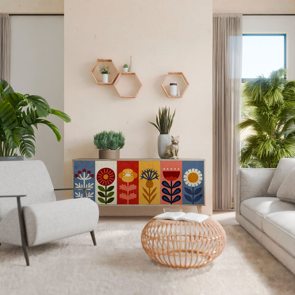 SCANDIC FLOWERET 3-Door Sideboard in Oak Effect