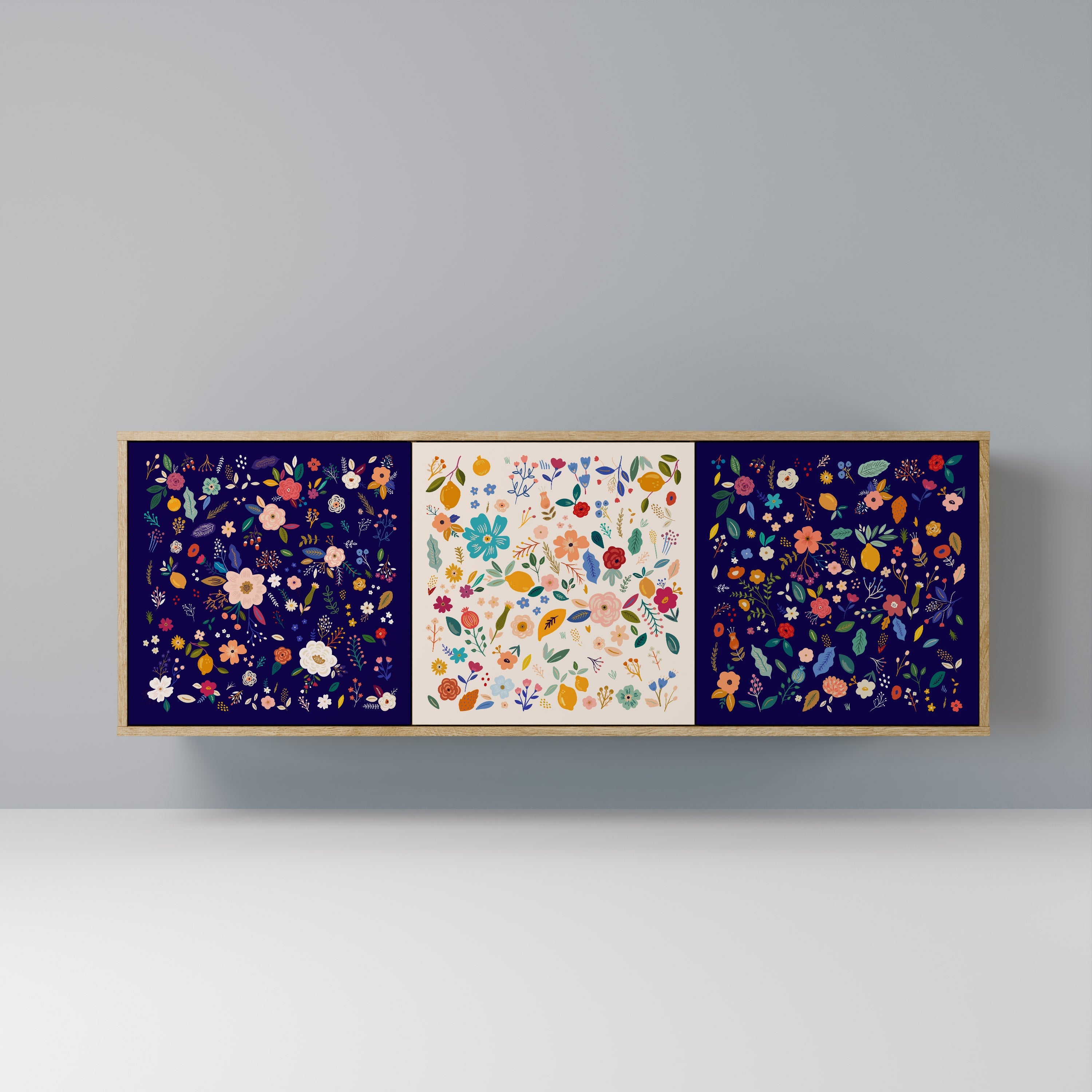 FLORAL COMBINATION Aparador de 3 Portas em Efeito Carvalho