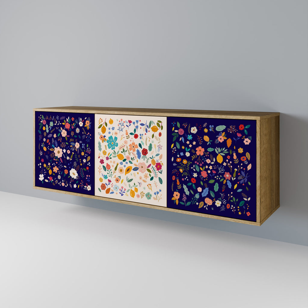 FLORAL COMBINATION Aparador de 3 Portas em Efeito Carvalho