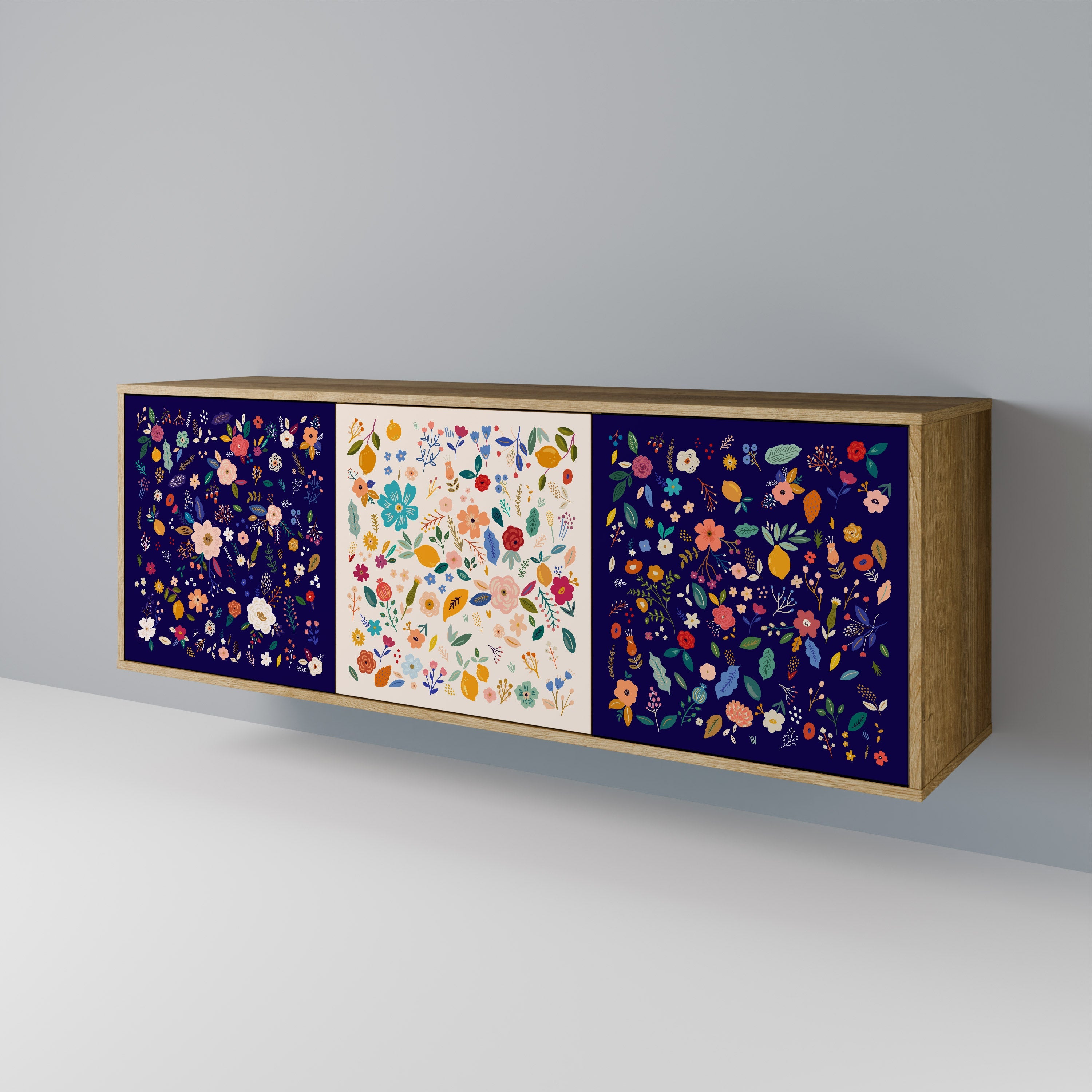 FLORAL COMBINATION Aparador de 3 Portas em Efeito Carvalho