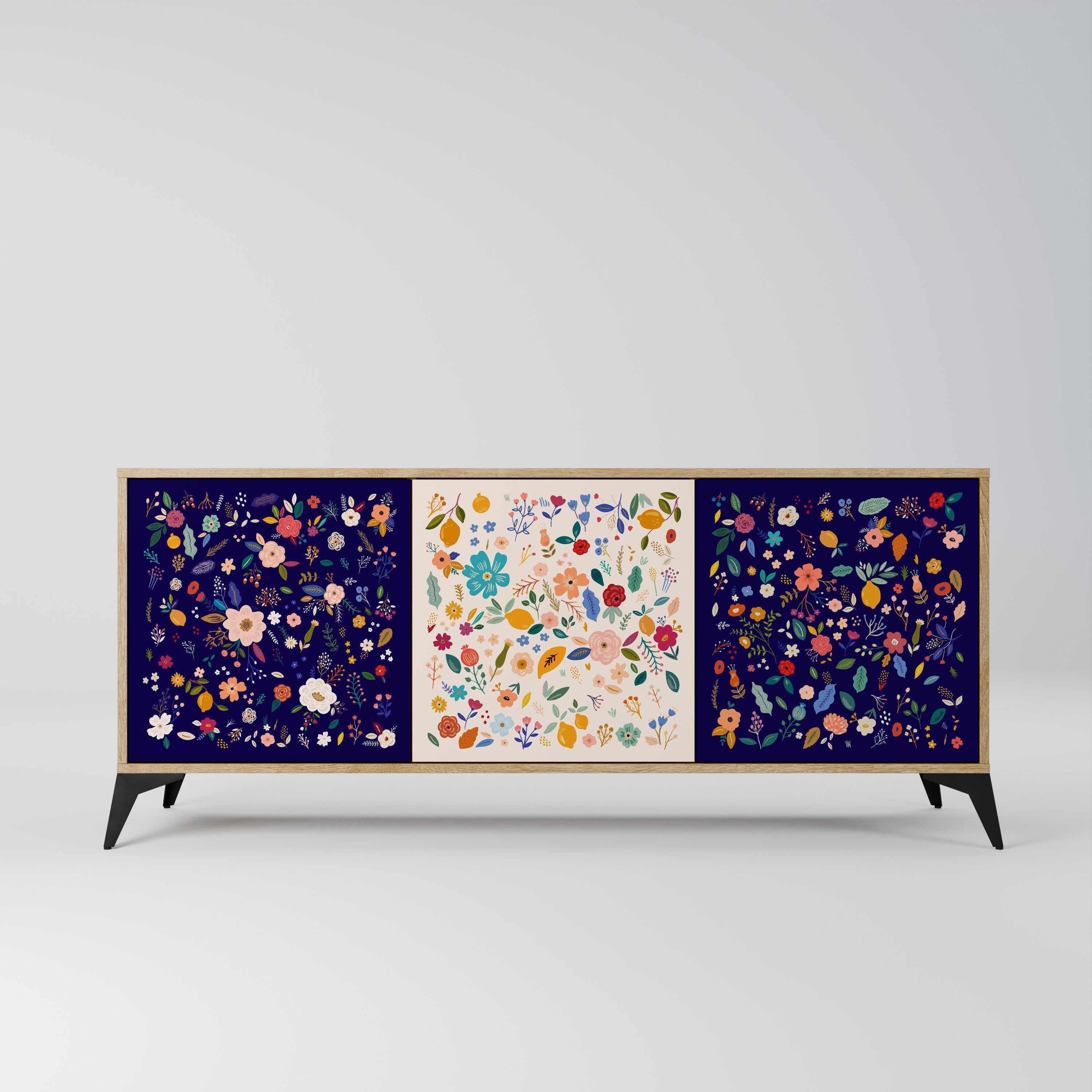 FLORAL COMBINATION Aparador de 3 Portas em Efeito Carvalho