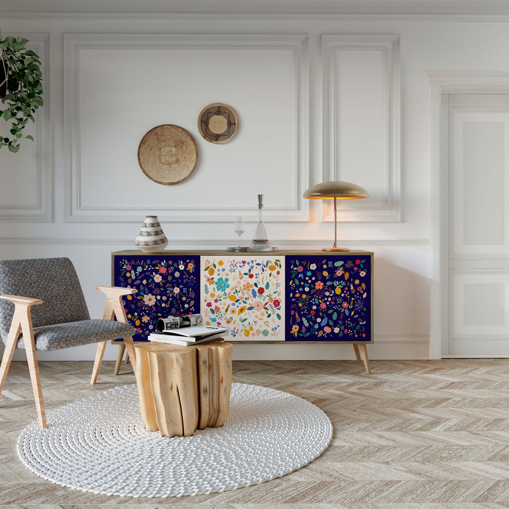 FLORAL COMBINATION Aparador de 3 Portas em Efeito Carvalho