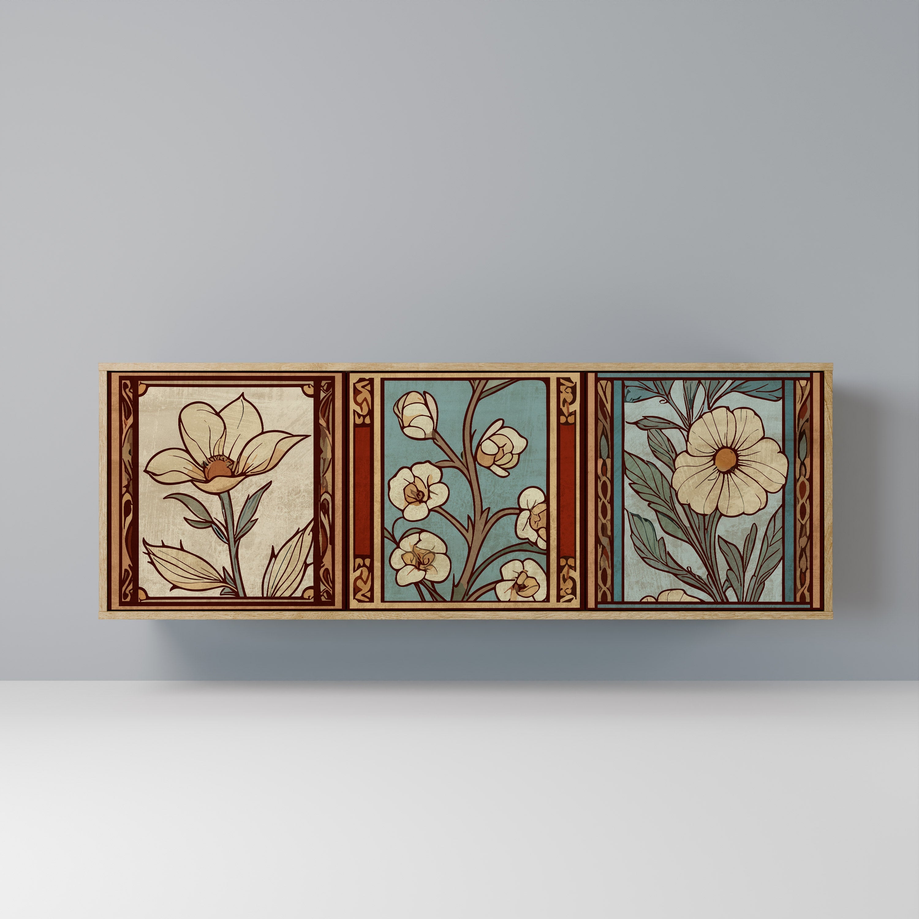 TIMELESS FLORA Aparador de 3 Portas em Efeito Carvalho