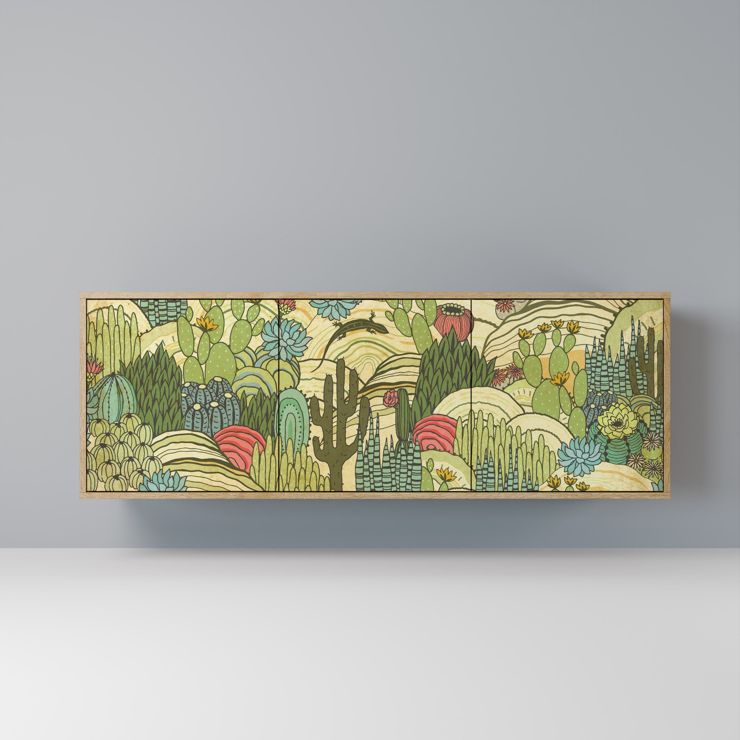 SUCCULENTS KALEIDOSCOPE Aparador de 3 Portas em Efeito Carvalho