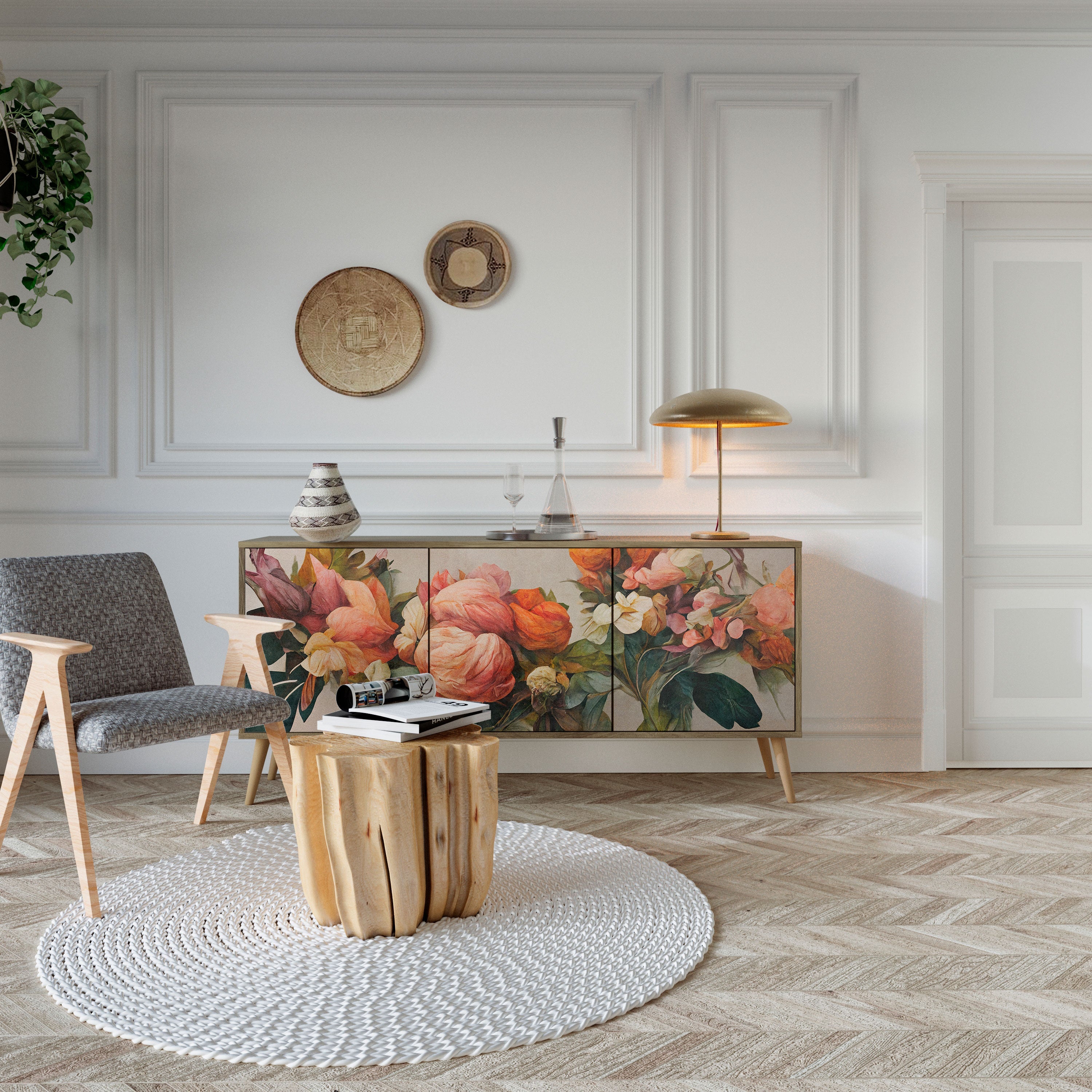 STYLISH BEAUTY Aparador de 3 Portas em Efeito Carvalho