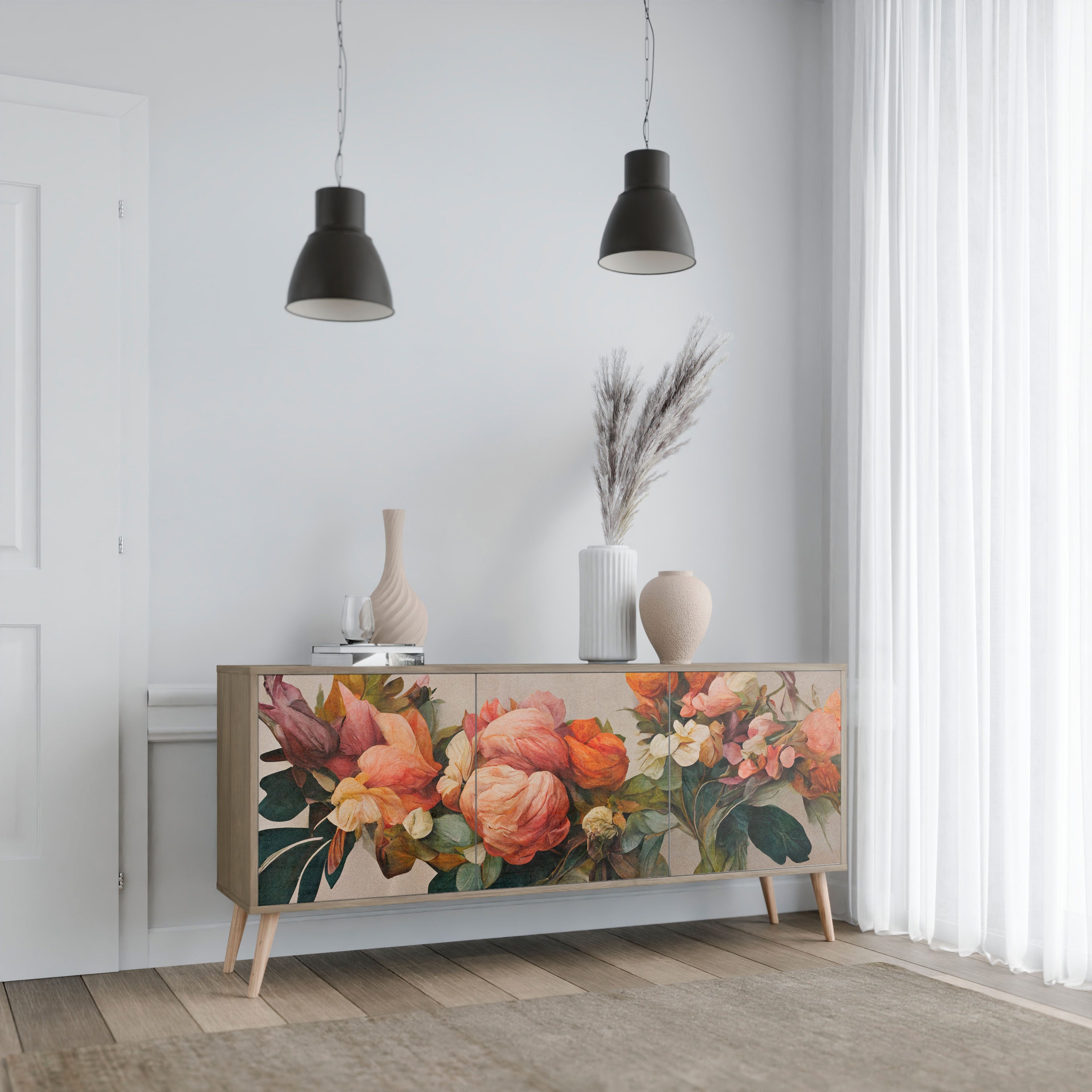 STYLISH BEAUTY Aparador de 3 Portas em Efeito Carvalho