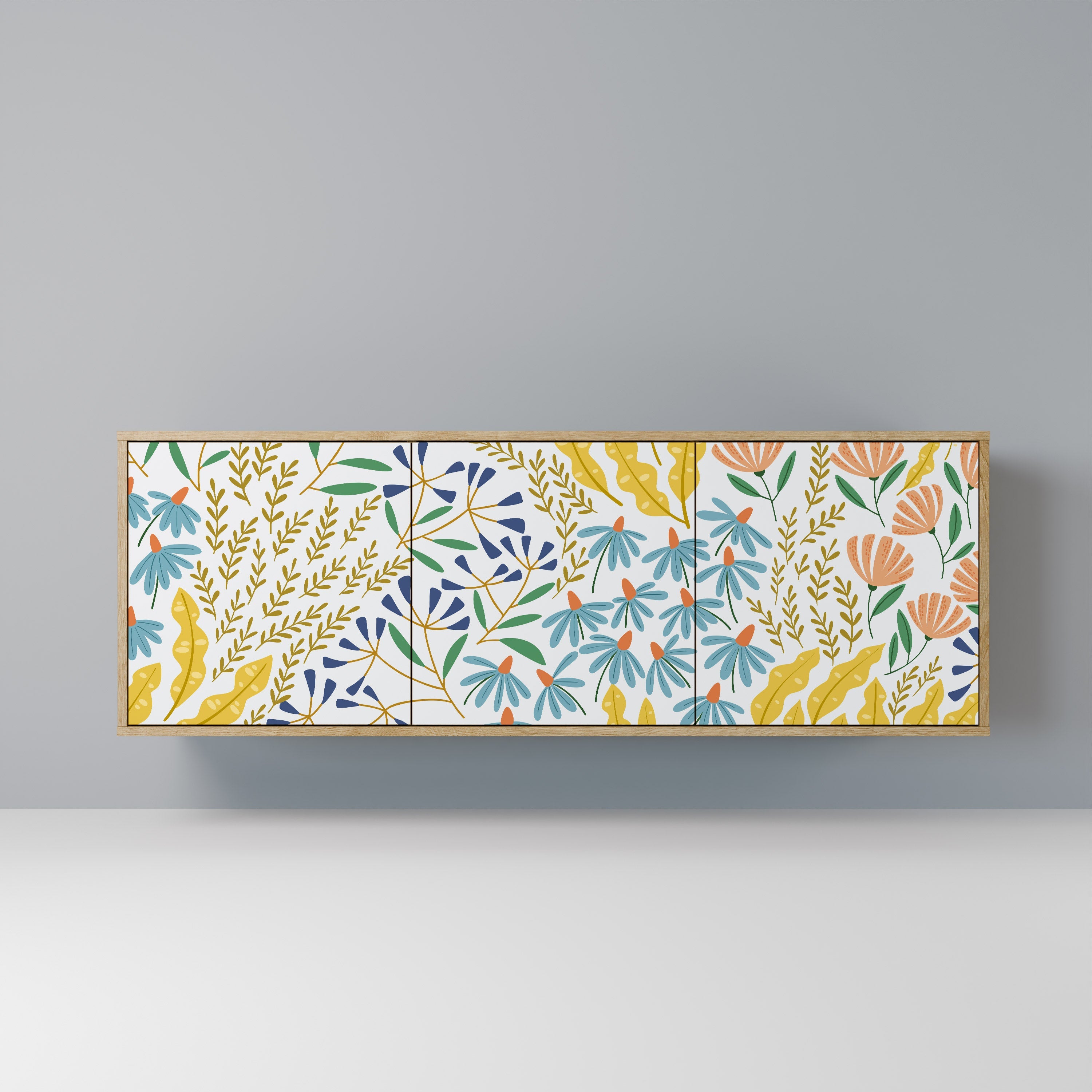 HELLO SPRING Aparador de 3 Portas em Efeito Carvalho