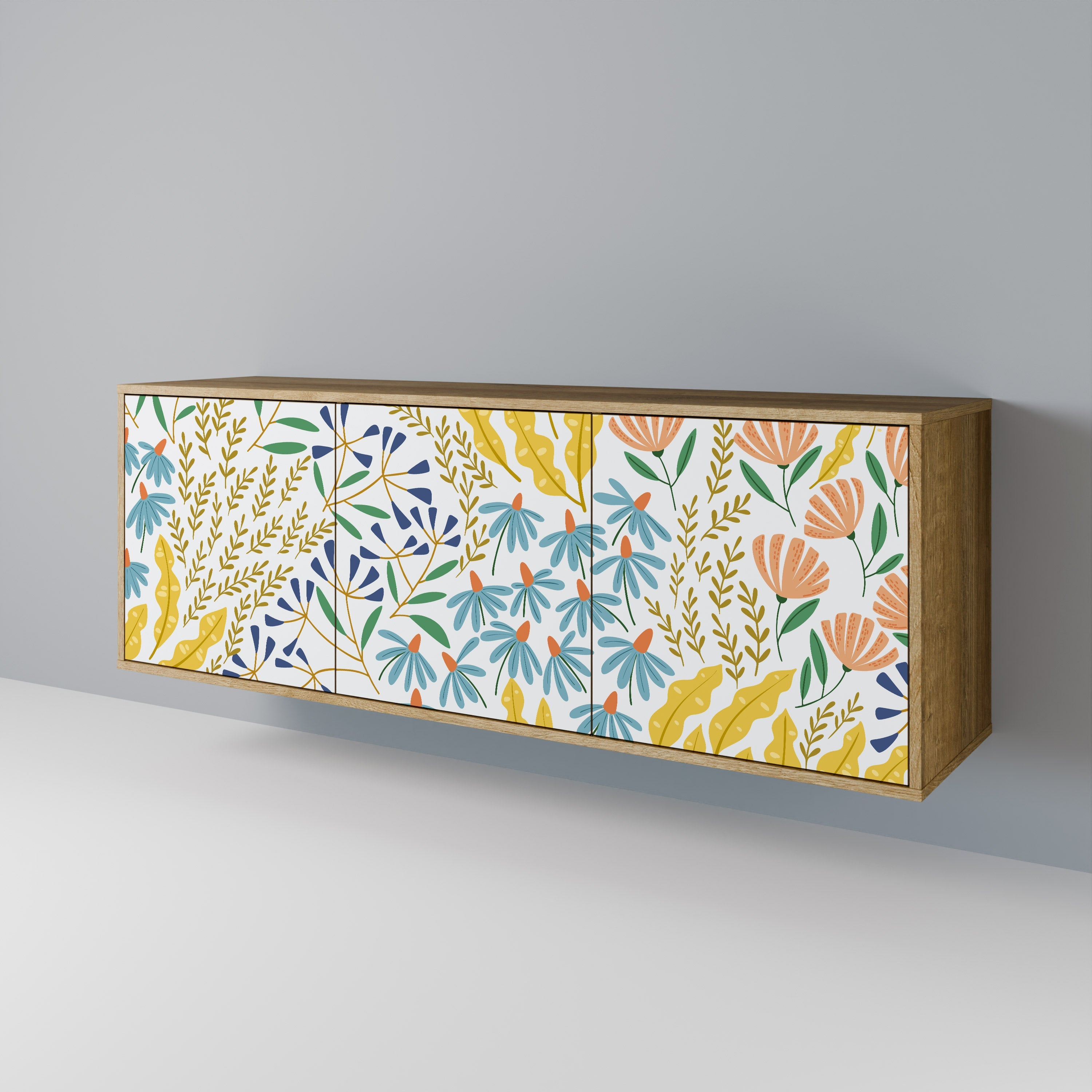 HELLO SPRING Aparador de 3 Portas em Efeito Carvalho