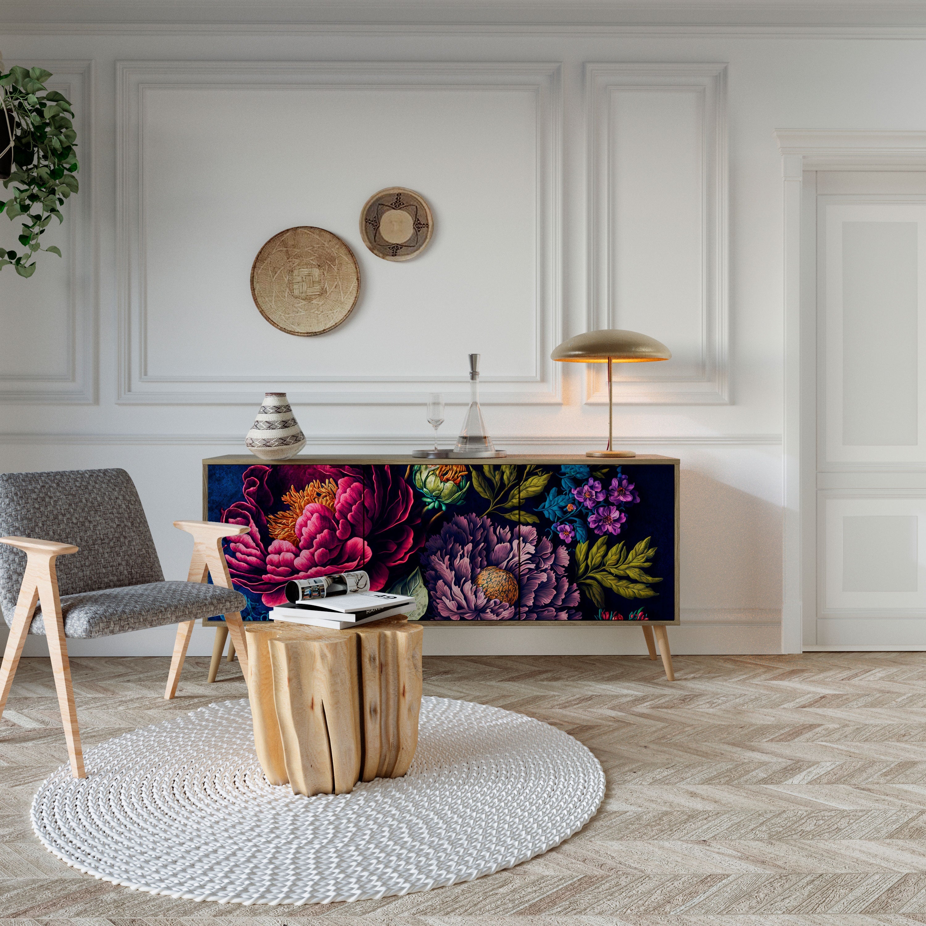 BLOOMING ELEGANCE Aparador de 3 Portas em Efeito Carvalho