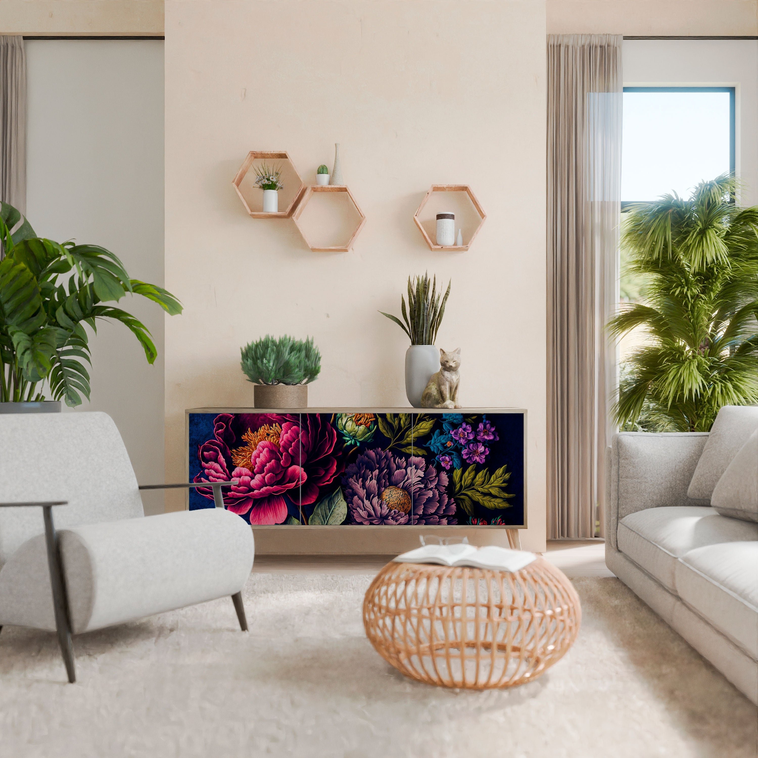 BLOOMING ELEGANCE Aparador de 3 Portas em Efeito Carvalho