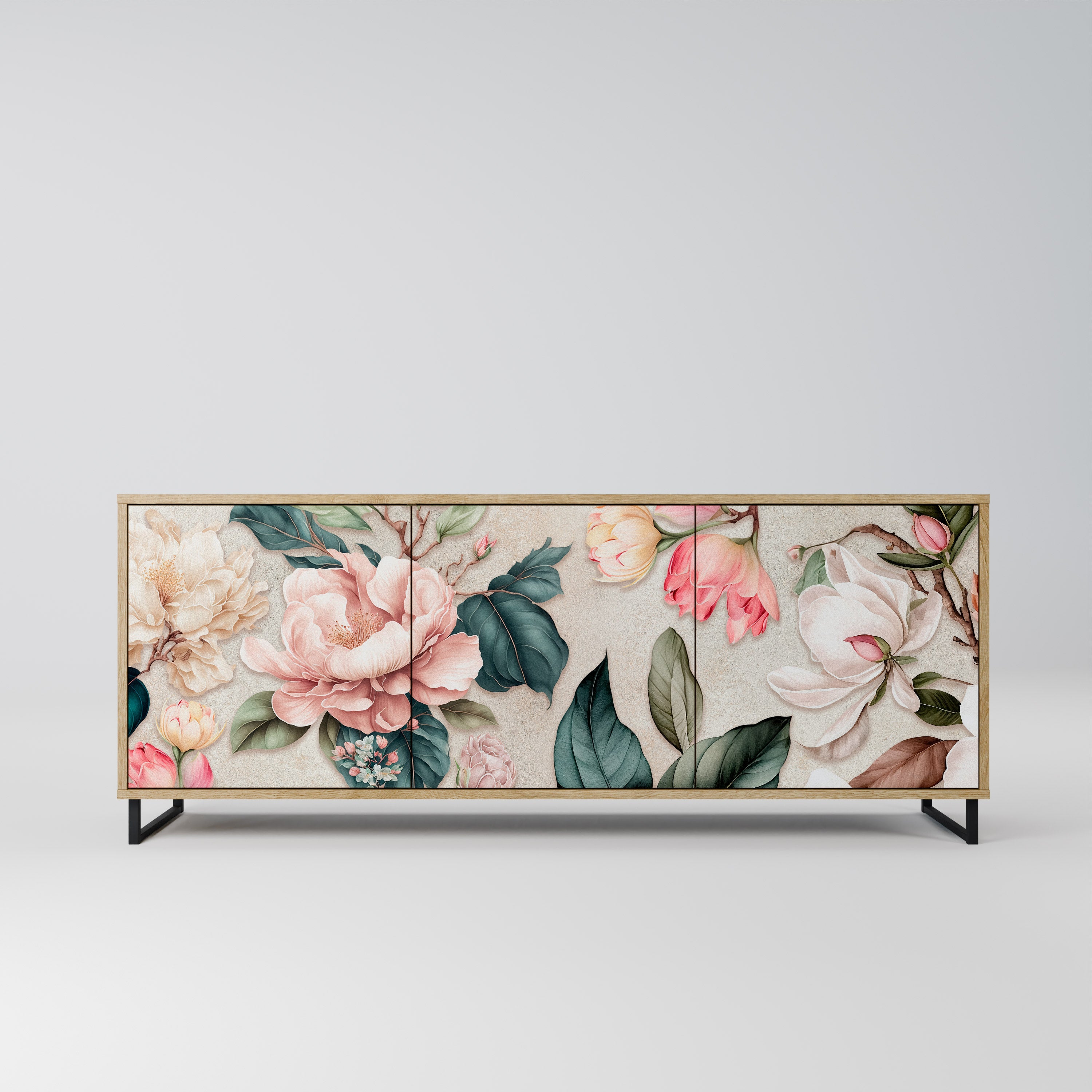 FLORAL GRACE Aparador de 3 Portas em Efeito Carvalho