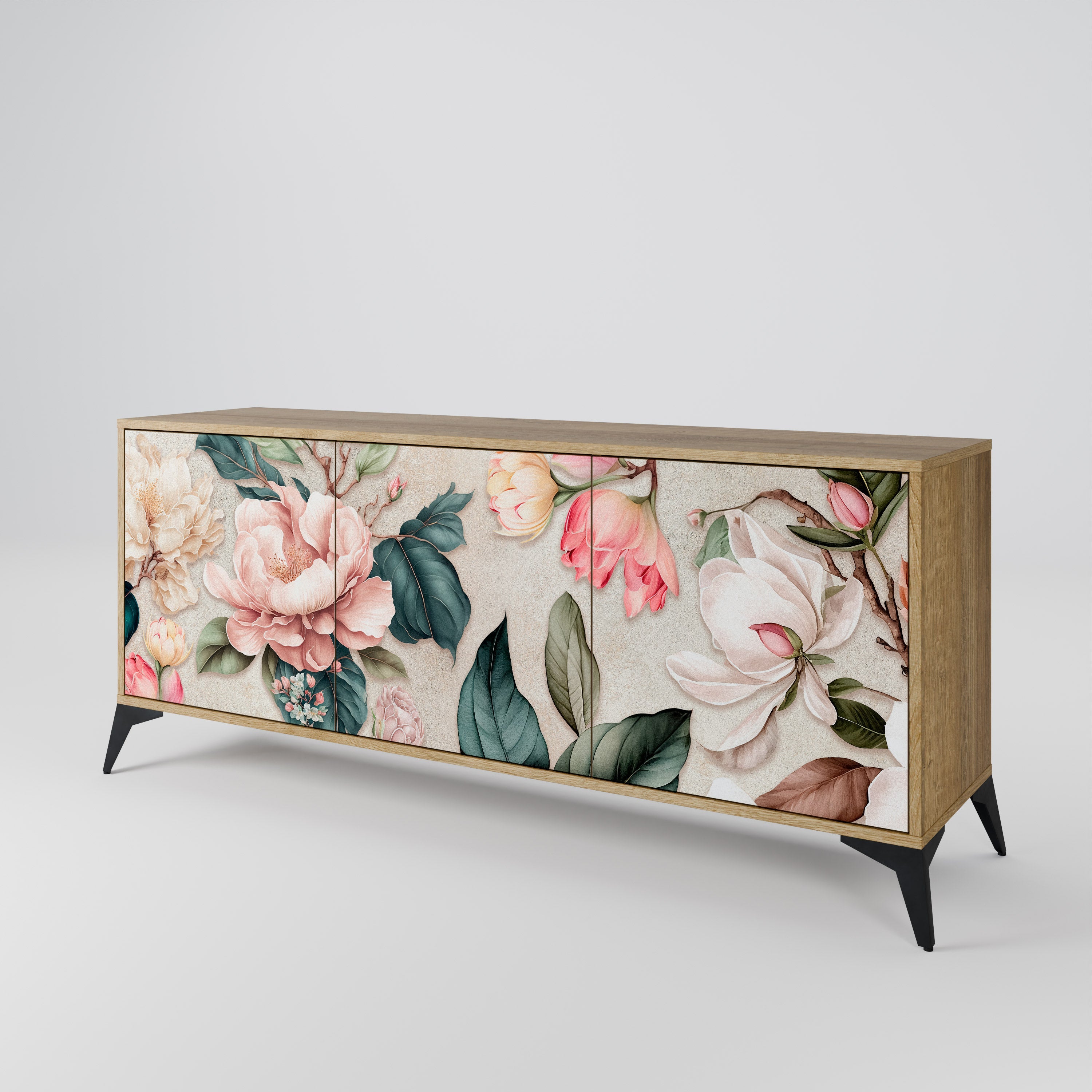FLORAL GRACE 3-Door Sideboard in Oak Effect