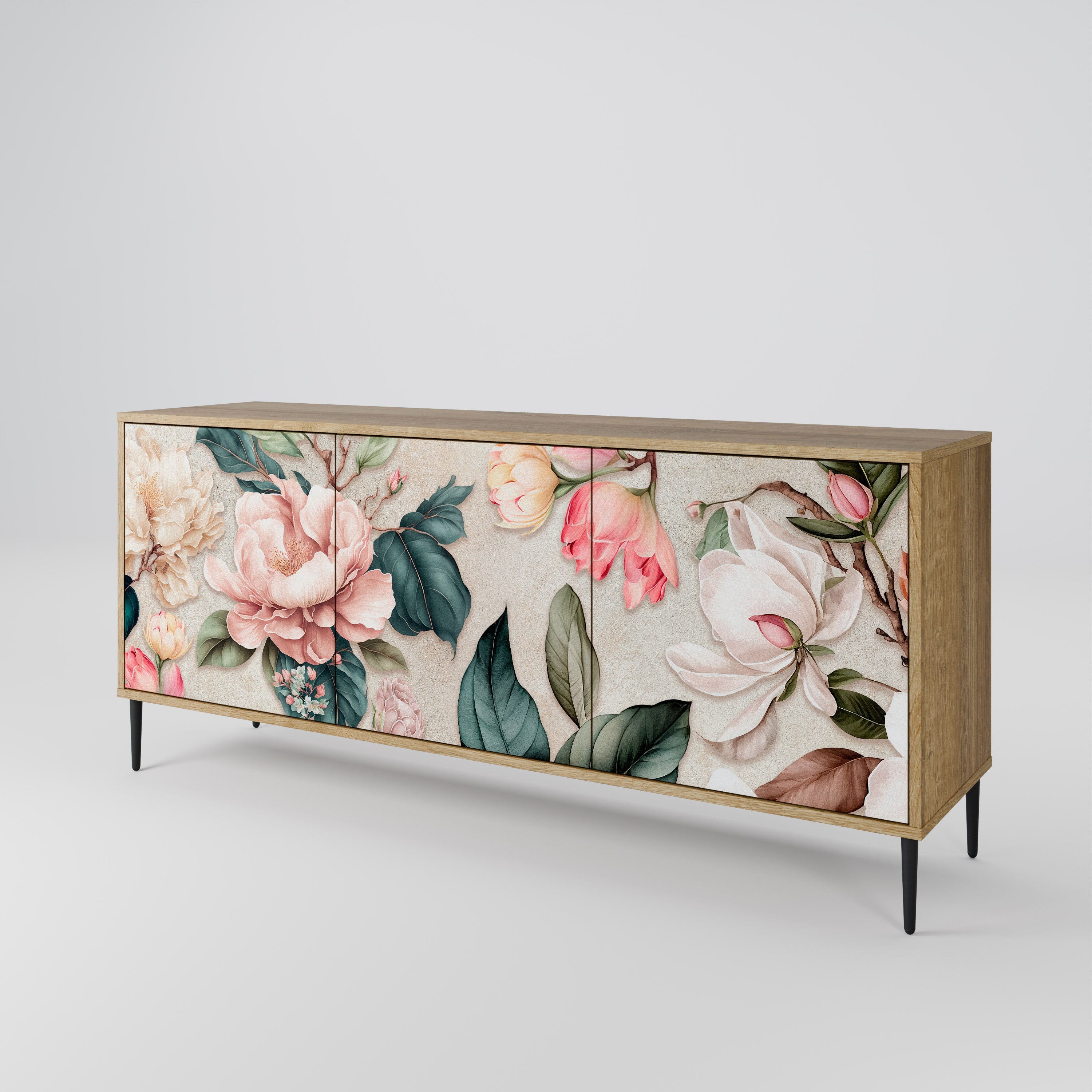 FLORAL GRACE 3-Door Sideboard in Oak Effect