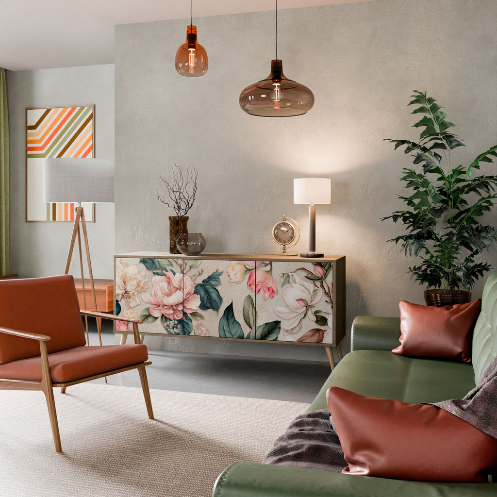 FLORAL GRACE 3-Door Sideboard in Oak Effect