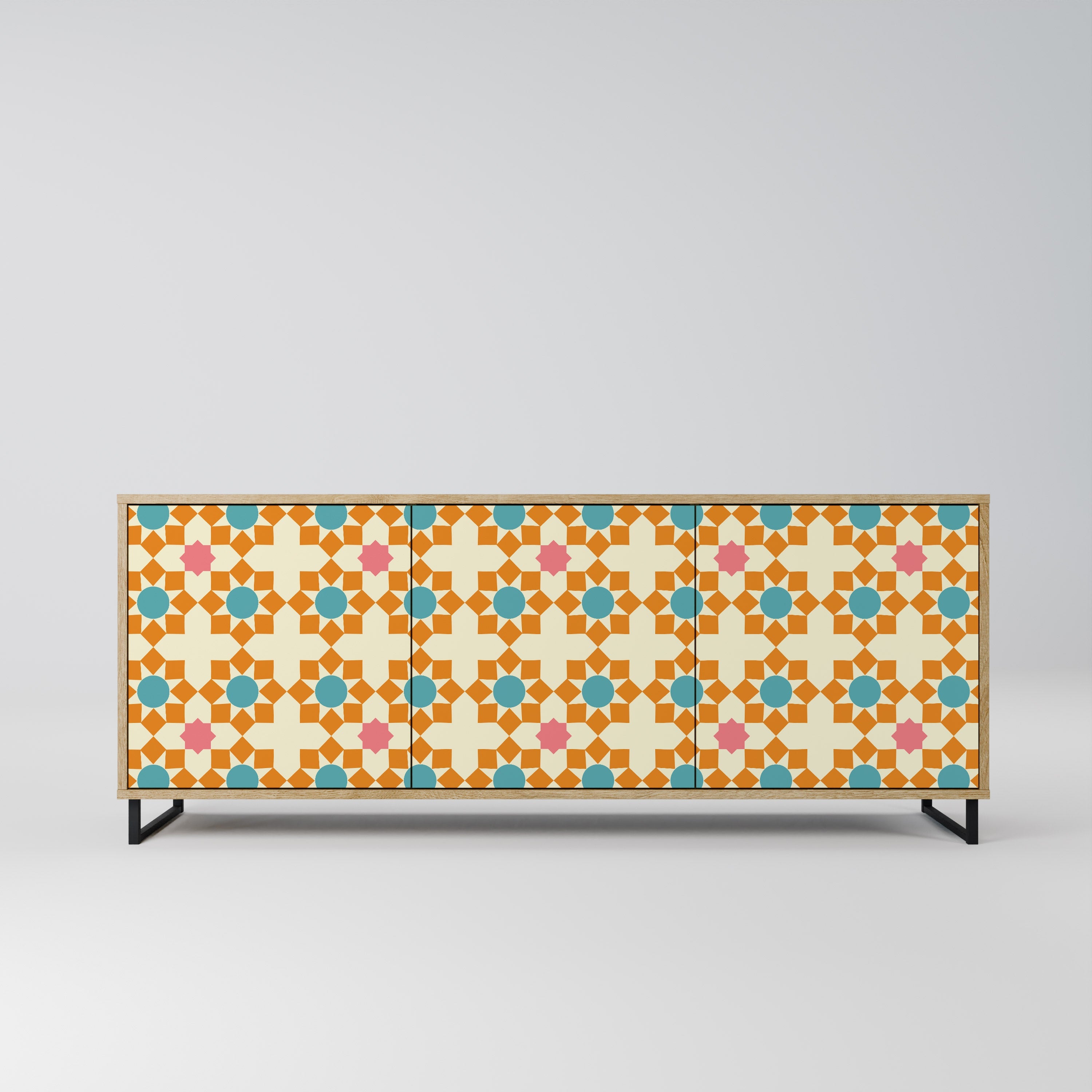 FLORAL DECOR Aparador de 3 Portas em Efeito Carvalho