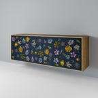 FLOWERS ON NAVY BLUE 3-Door Sideboard in Oak Effect