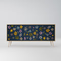FLOWERS ON NAVY BLUE 3-Door Sideboard in Oak Effect