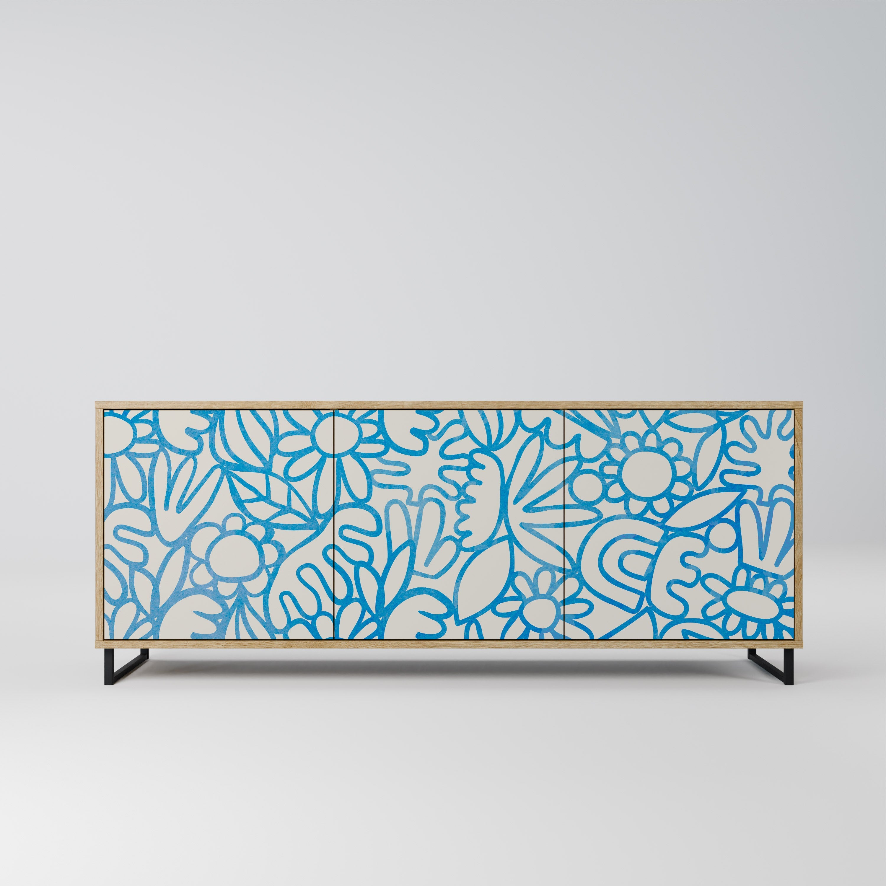 BLOOMY MORNING Aparador de 3 Portas em Efeito Carvalho