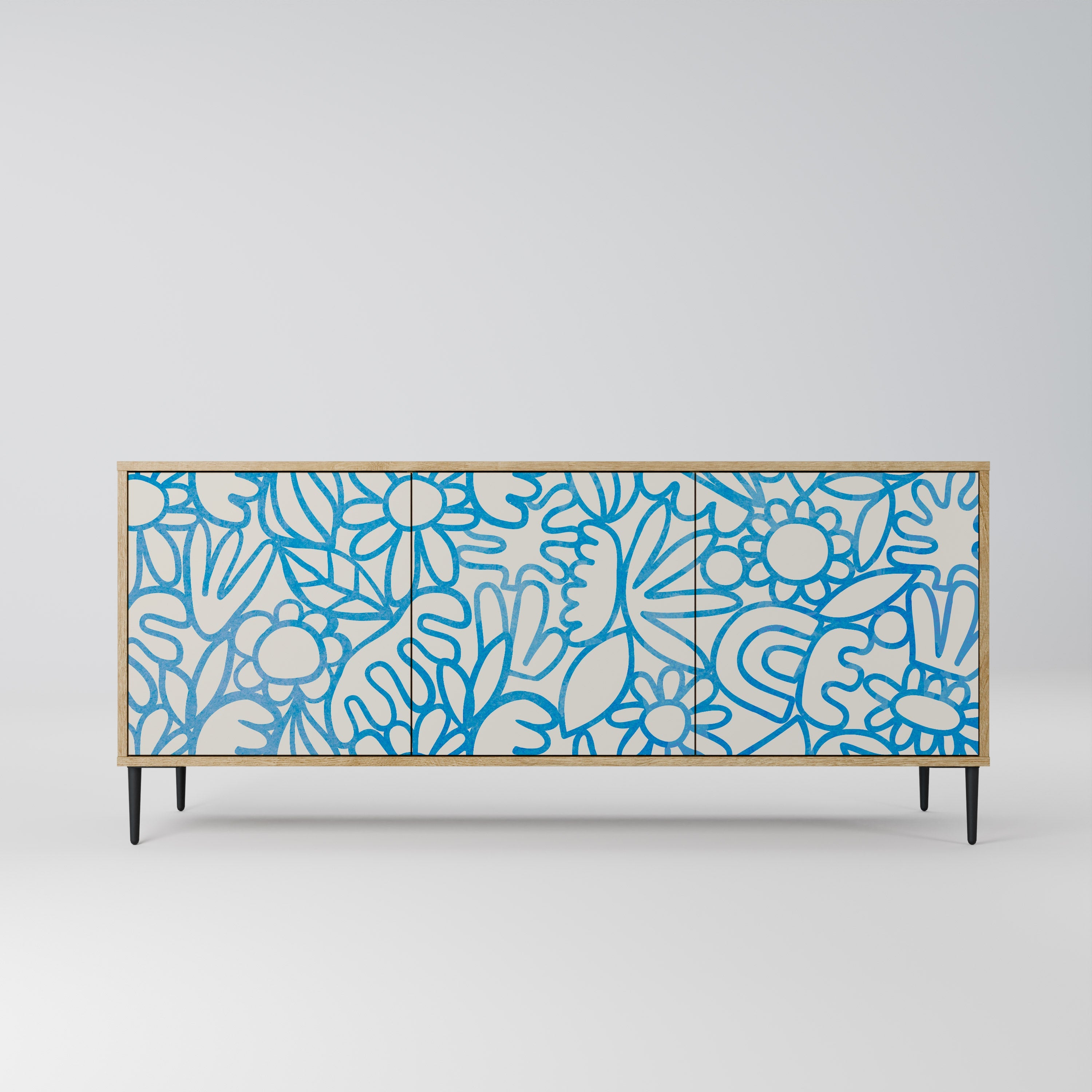 BLOOMY MORNING Aparador de 3 Portas em Efeito Carvalho