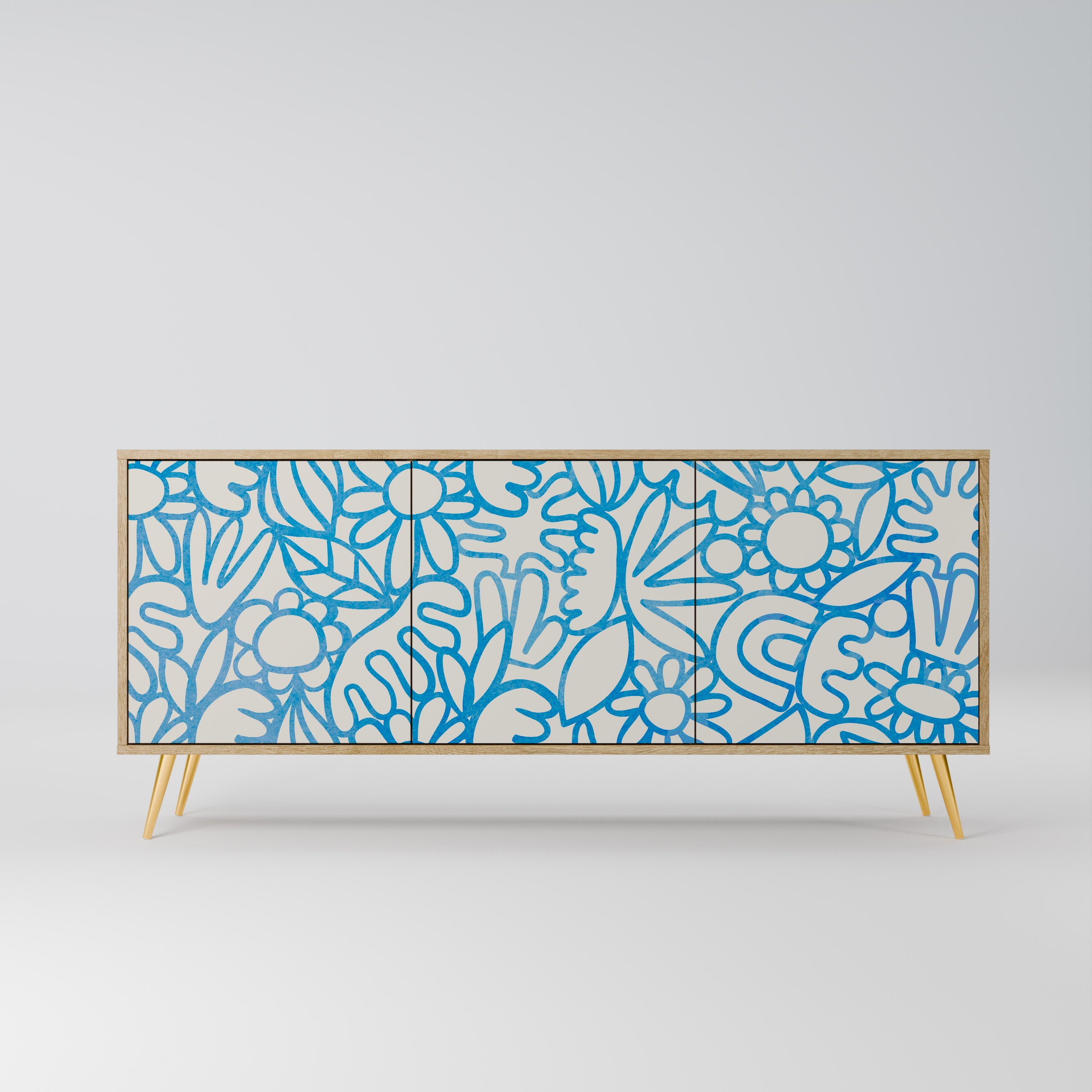 BLOOMY MORNING Aparador de 3 Portas em Efeito Carvalho