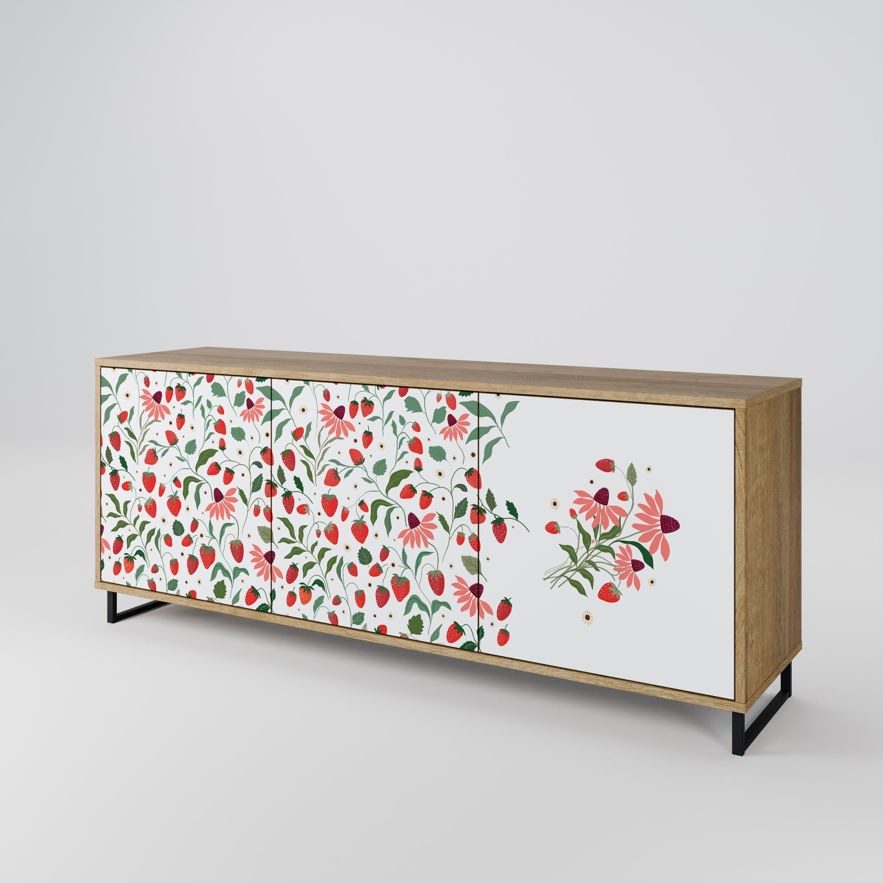 FLOWERS AND STRAWBERRIES 3-Door Sideboard in Oak Effect
