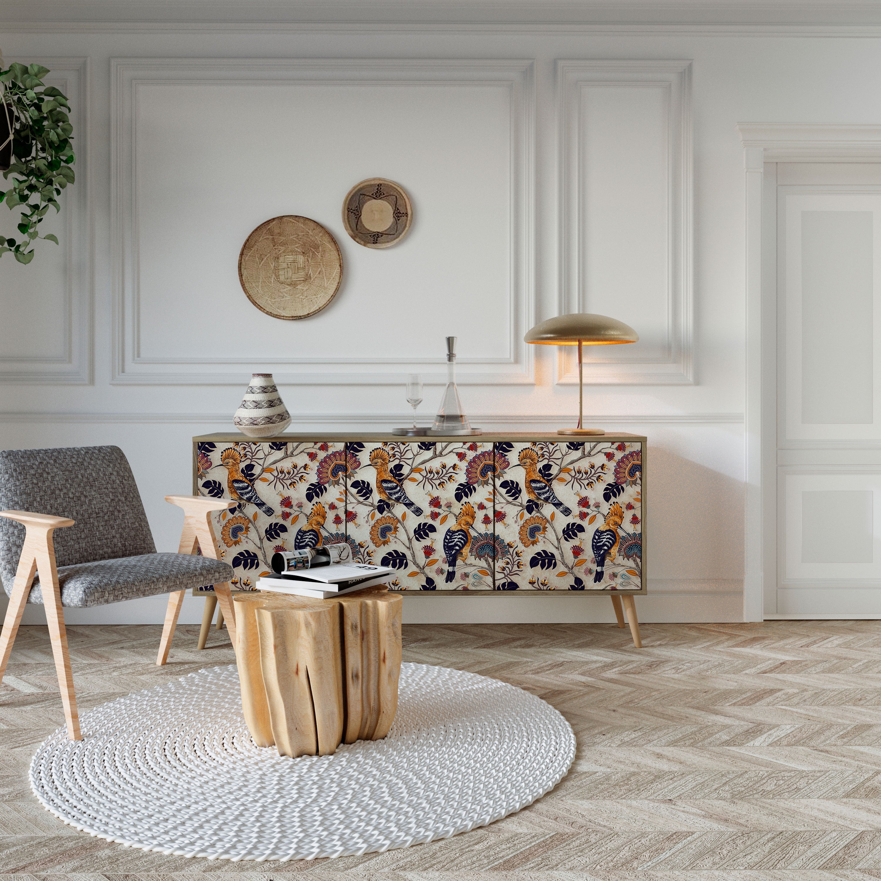 EMINENT HOOPOE Aparador de 3 Portas em Efeito Carvalho