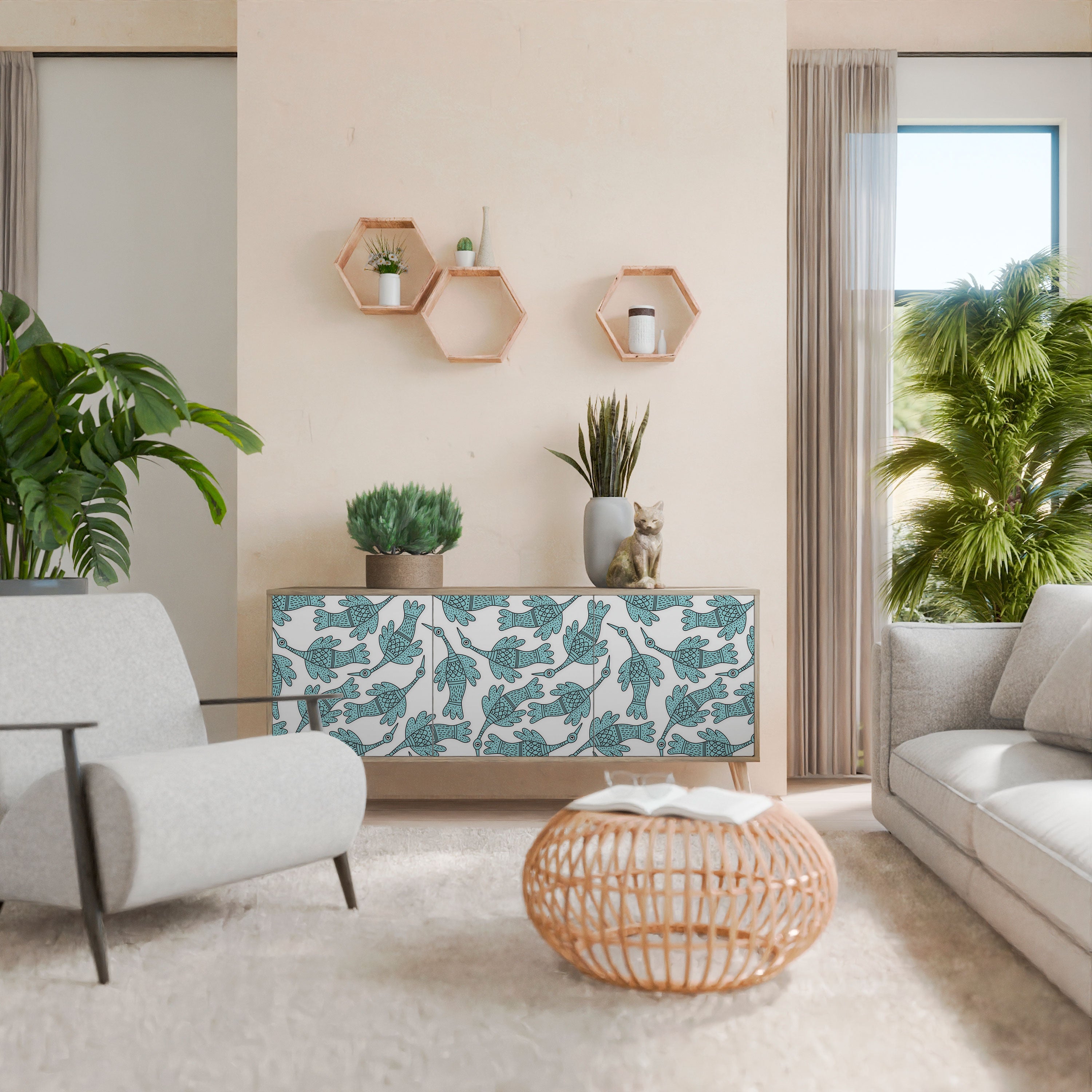 WATERSPOUT SONGIBIRD Aparador de 3 Portas em Efeito Carvalho