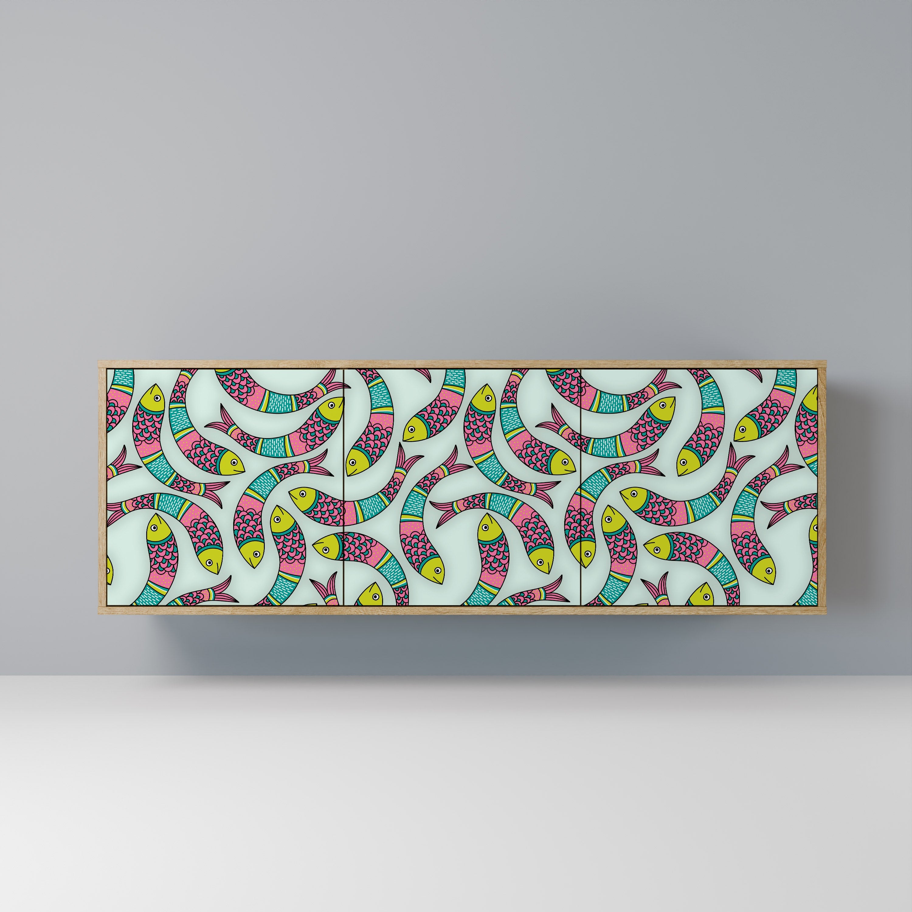 INDIAN FISH Aparador de 3 Portas em Efeito Carvalho