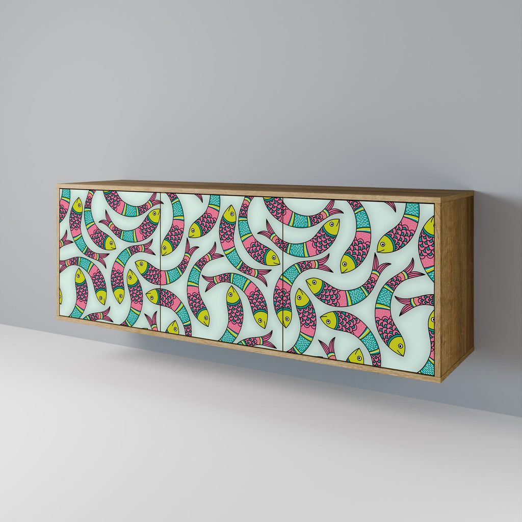 INDIAN FISH Aparador de 3 Portas em Efeito Carvalho