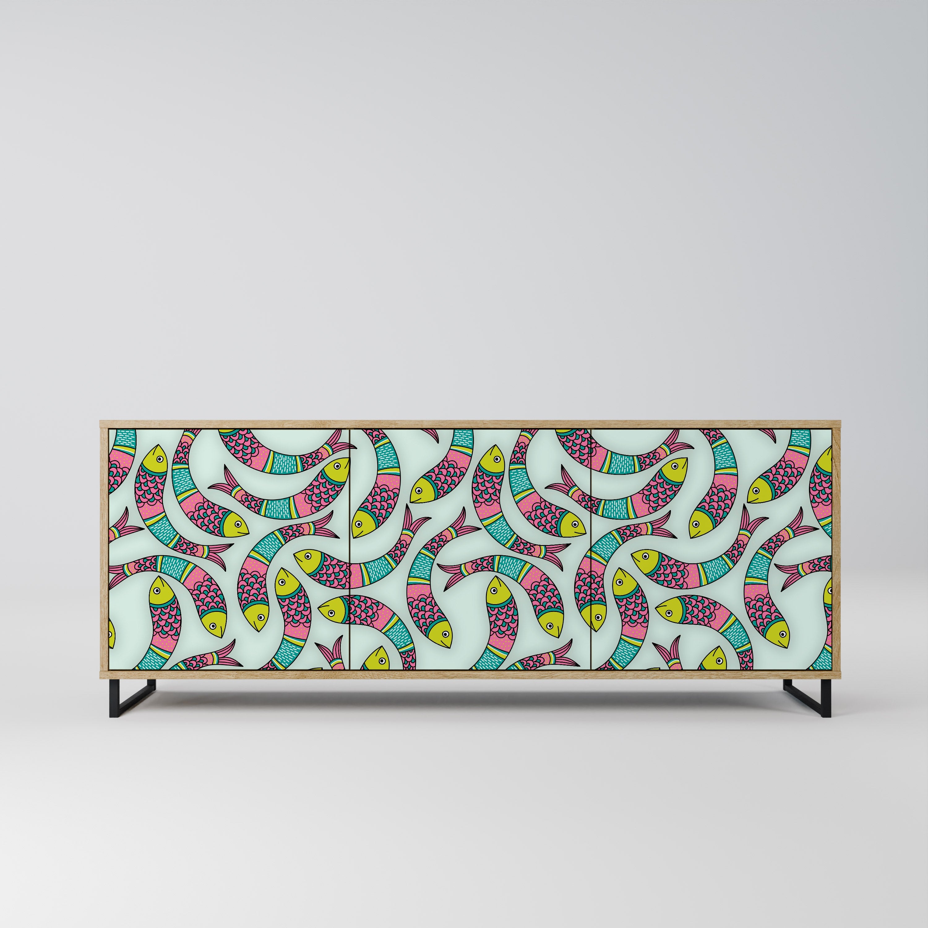 INDIAN FISH Aparador de 3 Portas em Efeito Carvalho